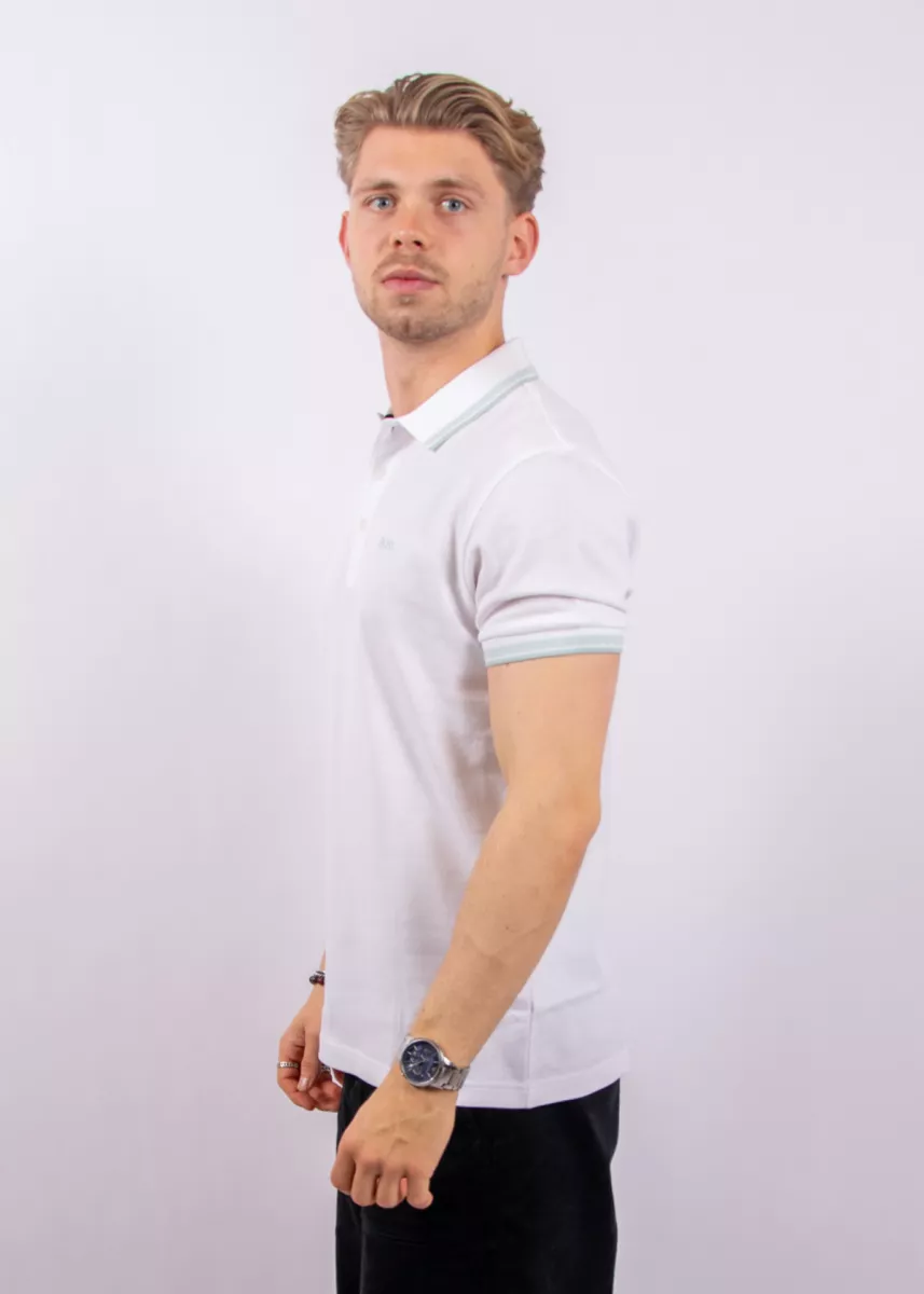 BOSS  BOSS Erkek Kısa Kol  Polo Yaka Yaka Ve Kol Uçları Renkli Şerit Kapama Beyaz1 Polo Yaka T-Shirt 50469055-114