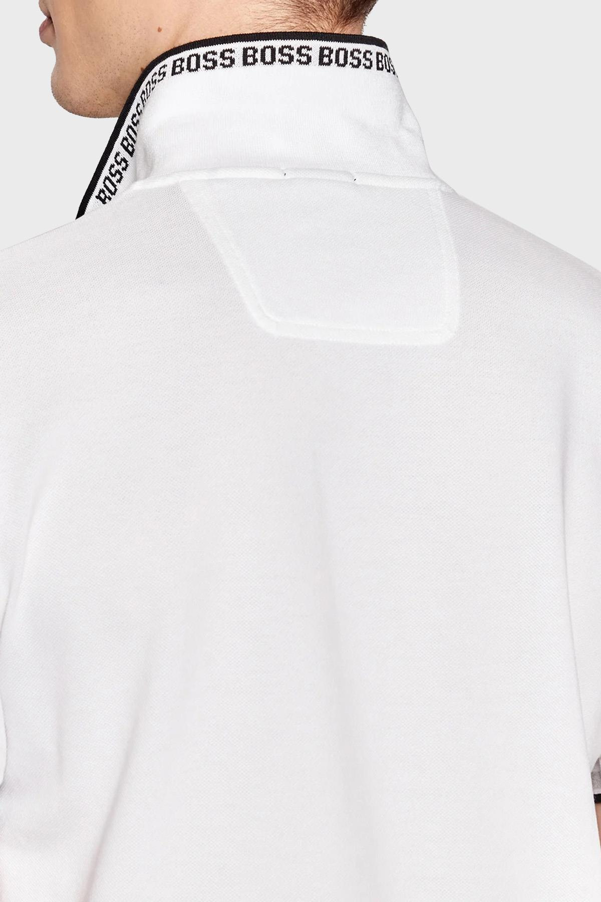 BOSS BOSS Erkek Kısa Kol  Polo Yaka Yaka Ve Kol Uçları Renkli Şerit Kapama Beyaz Polo Yaka T-Shirt 50469055-100