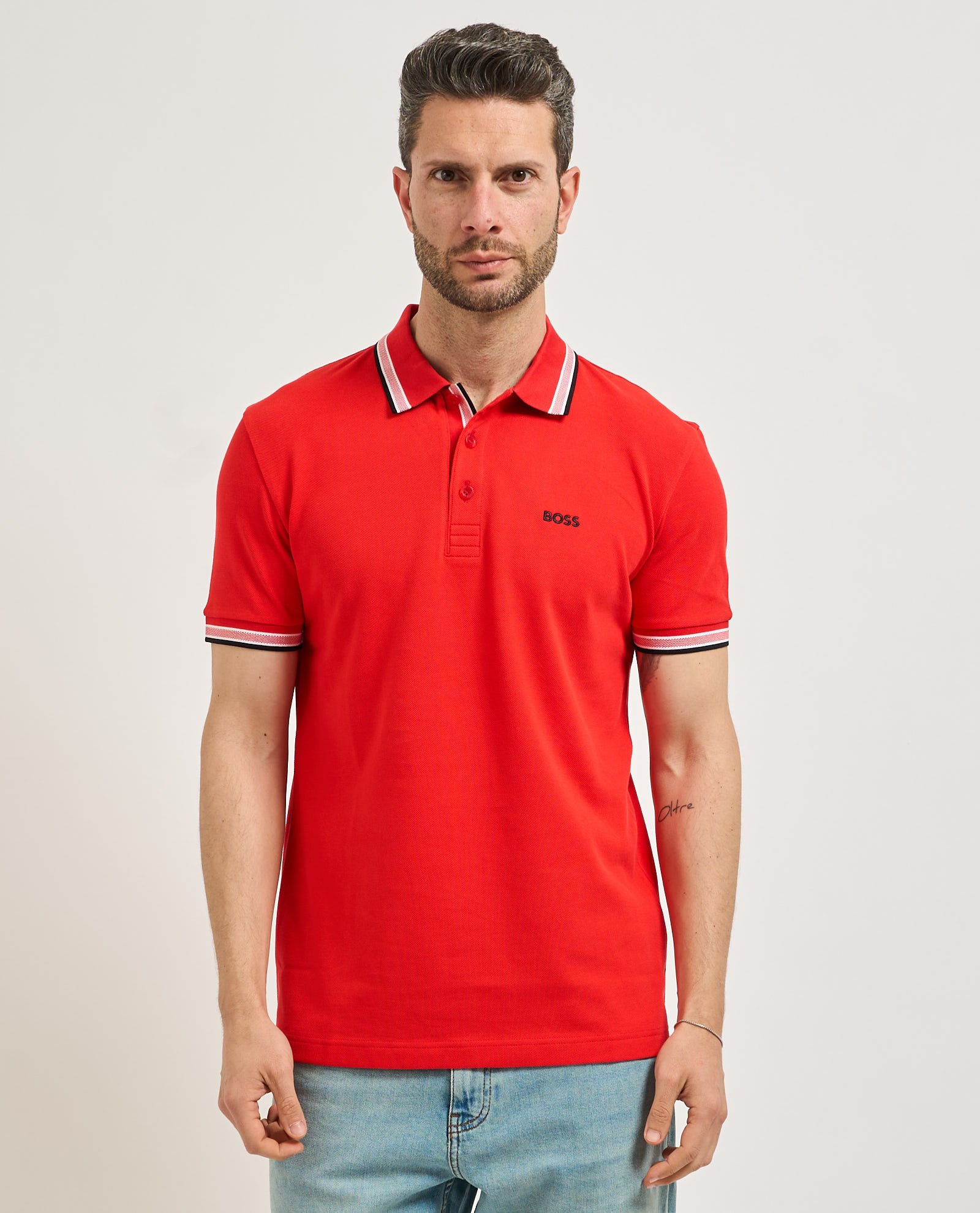BOSS  BOSS Erkek Kısa Kol  Polo Yaka Yaka Ve Kol Uçları Renkli Şerit Kapama Kırmızı Polo Yaka T-Shirt 50469055-644