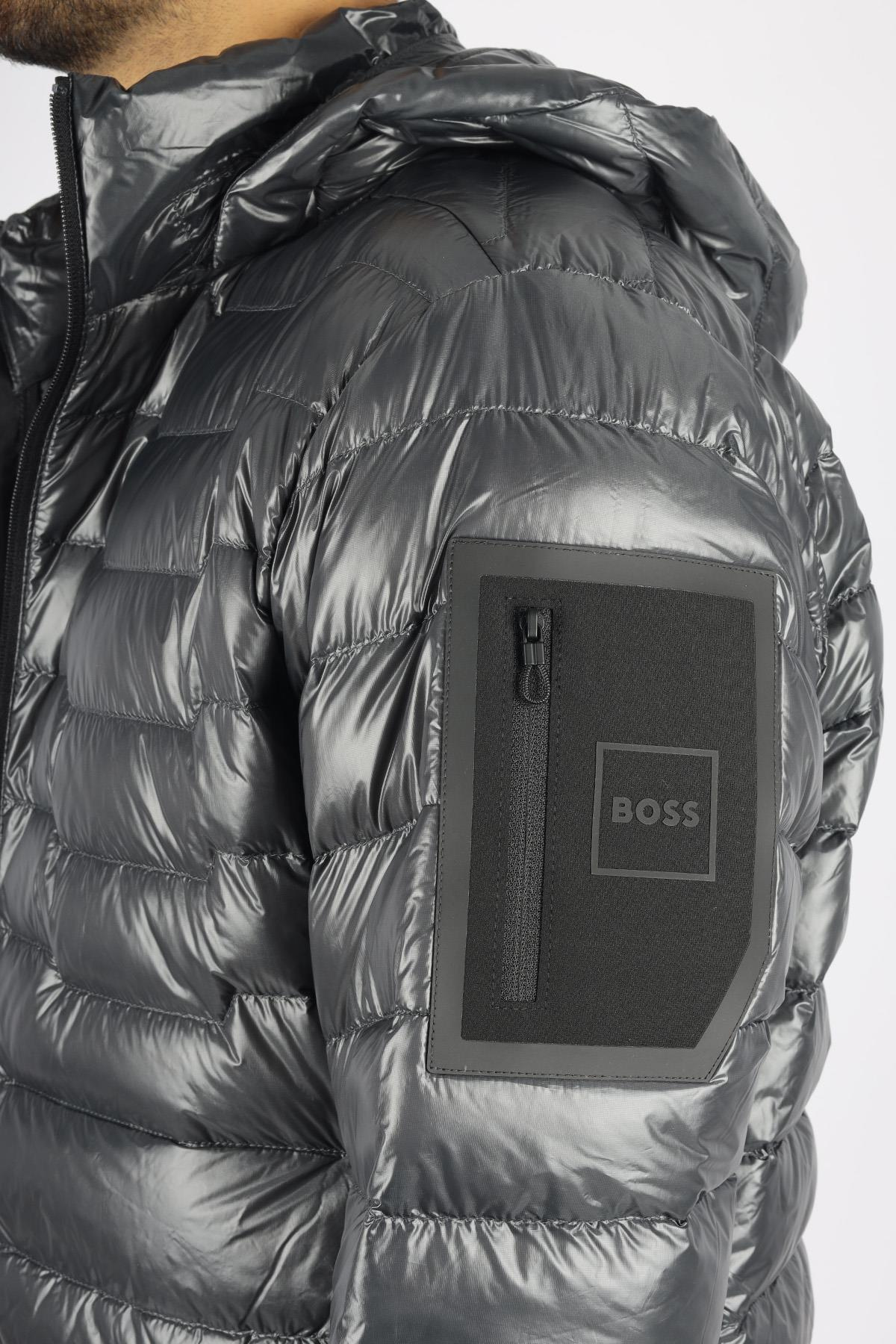 BOSS  BOSS Erkek Kuş Tüyü Dolgulu Kapüşonlu Uzun Kollu Gri Mont 50541299-027