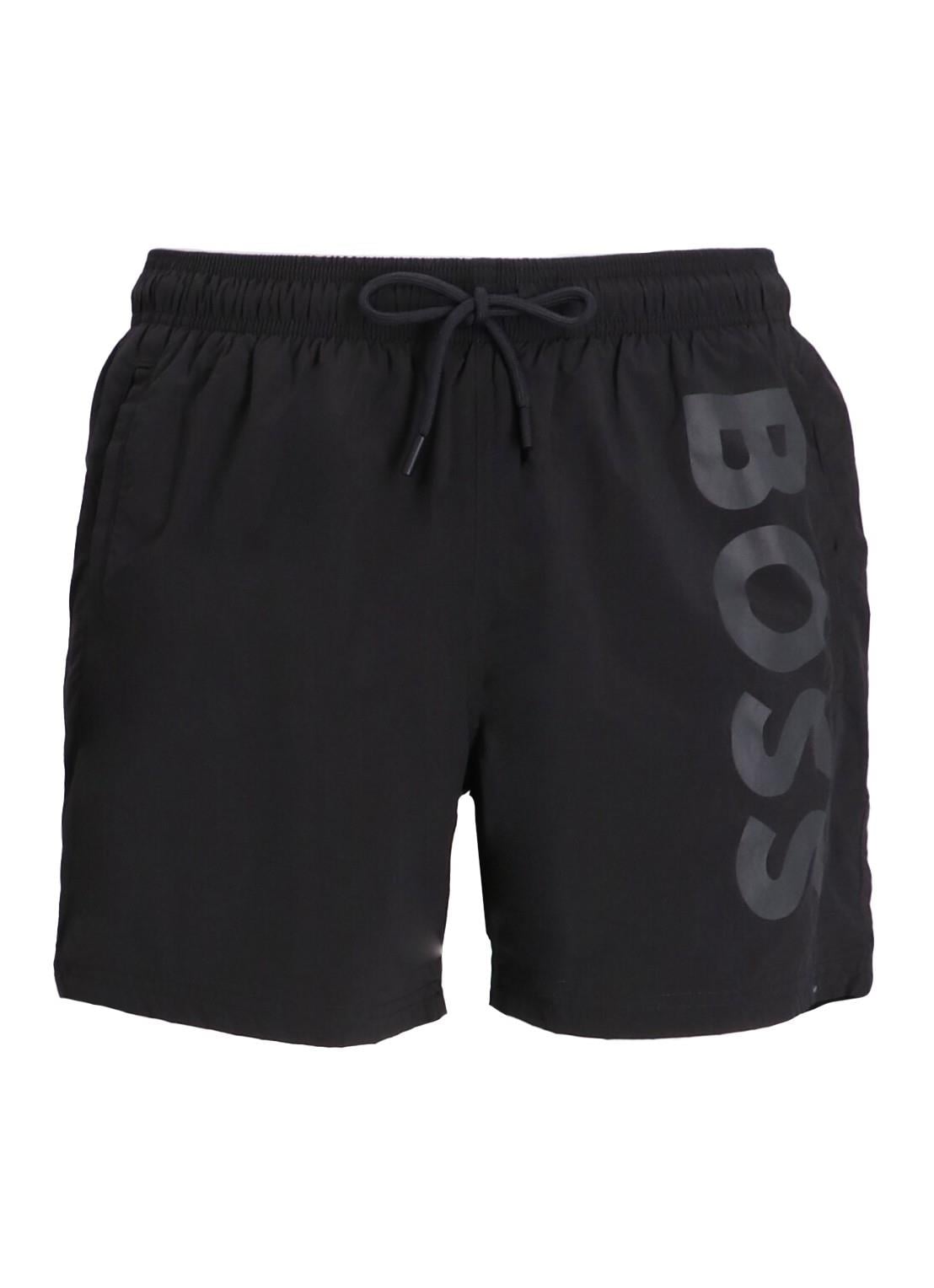 BOSS  BOSS Erkek Logo Baskılı Hızlı Kuruyan Kumaş Beli İp Bağlamalı Siyah Mayo 50514502-022
