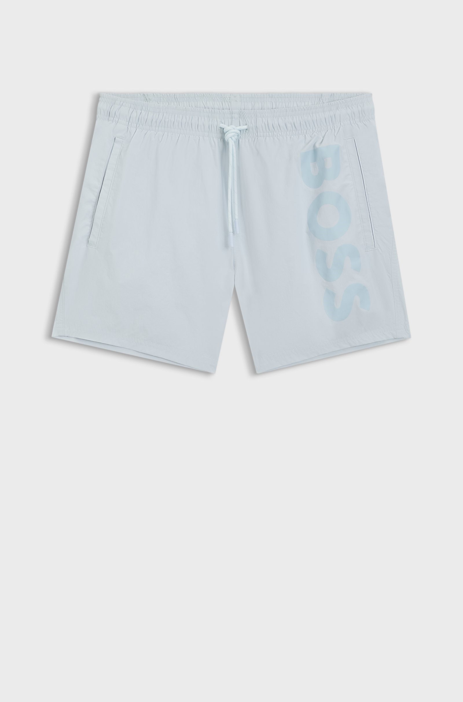 BOSS  BOSS Erkek Logo Baskılı Hızlı Kuruyan Kumaş Beli İp Bağlamalı Mavi Deniz Şortu 50514502-499