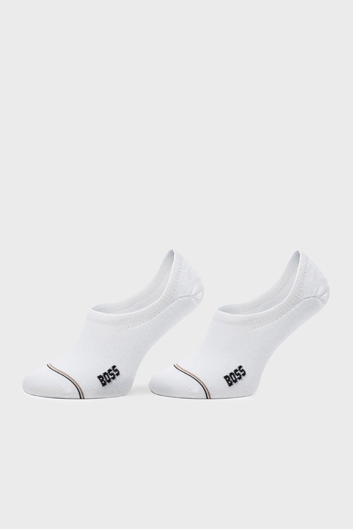 BOSS BOSS Erkek Logo Desenli Düşük Bilekli 2'li Paket Beyaz Çorap 50522704-100