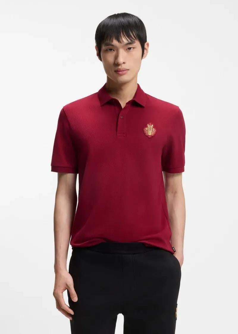 BOSS  BOSS Erkek Logo Kabartmalı Normal Kalıp Pamuklu Kısa Kollu Kırmızı T-Shirt 50556415-616