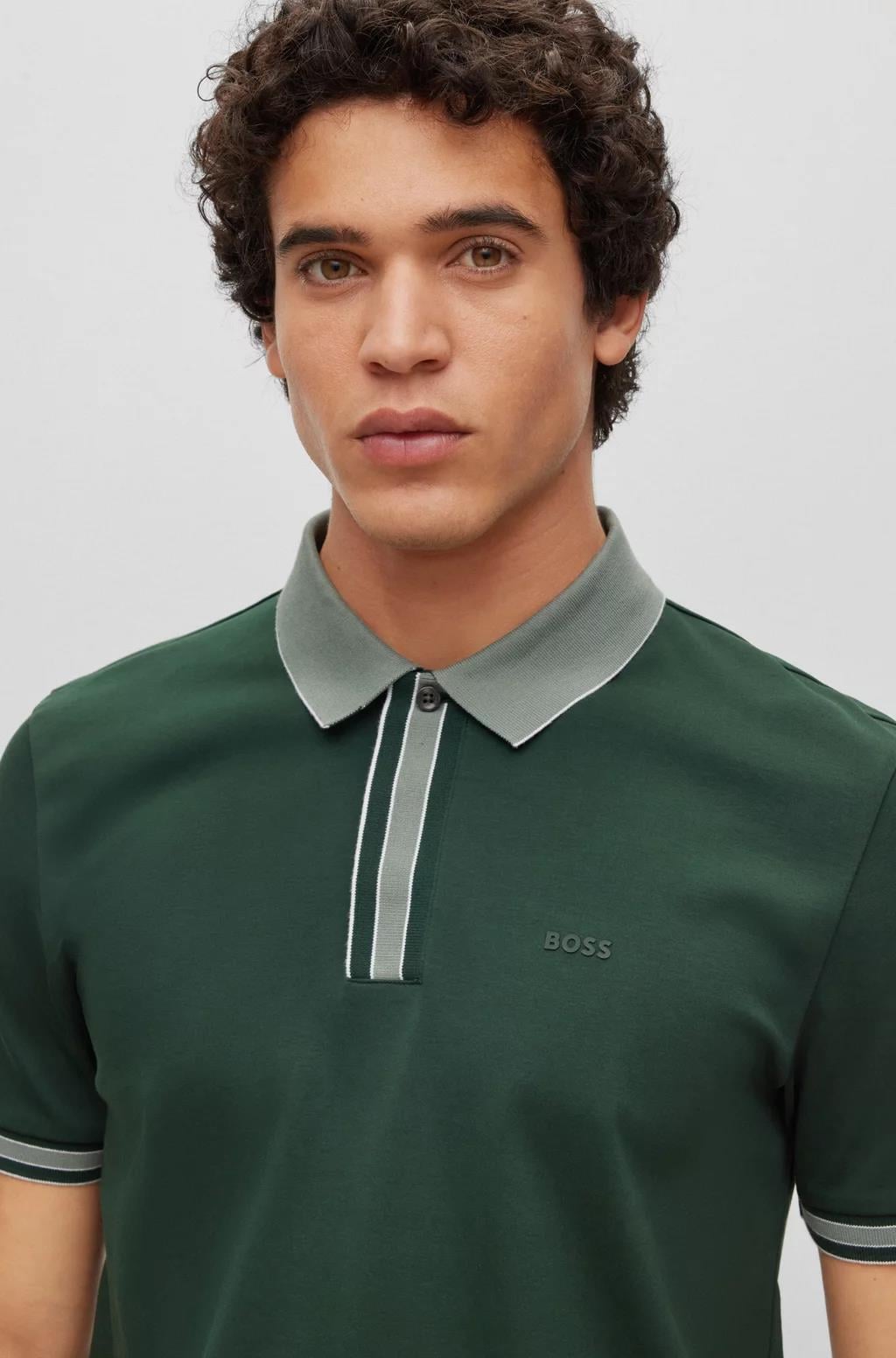 BOSS BOSS Erkek Logolu Basic Regular Fit Kısa Kollu Yeşil Polo Yaka T-Shirt 50486186-350
