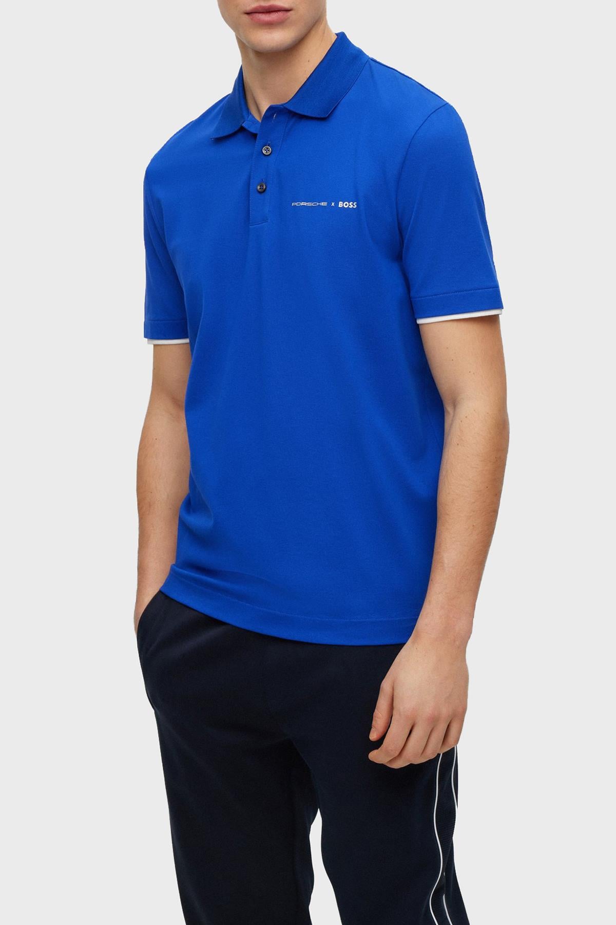 BOSS BOSS Erkek Logolu Basic Regular Fit Kısa Kollu Mavi Polo Yaka T-Shirt 50486178-433
