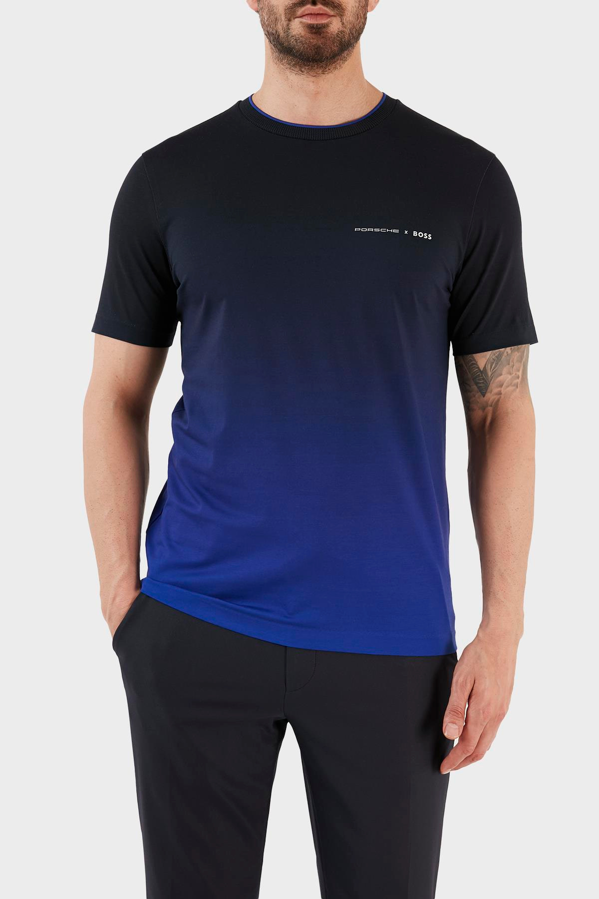 BOSS BOSS Erkek Logolu Basic Regular Fit Kısa Kollu Mavi T-Shirt 50486234-433