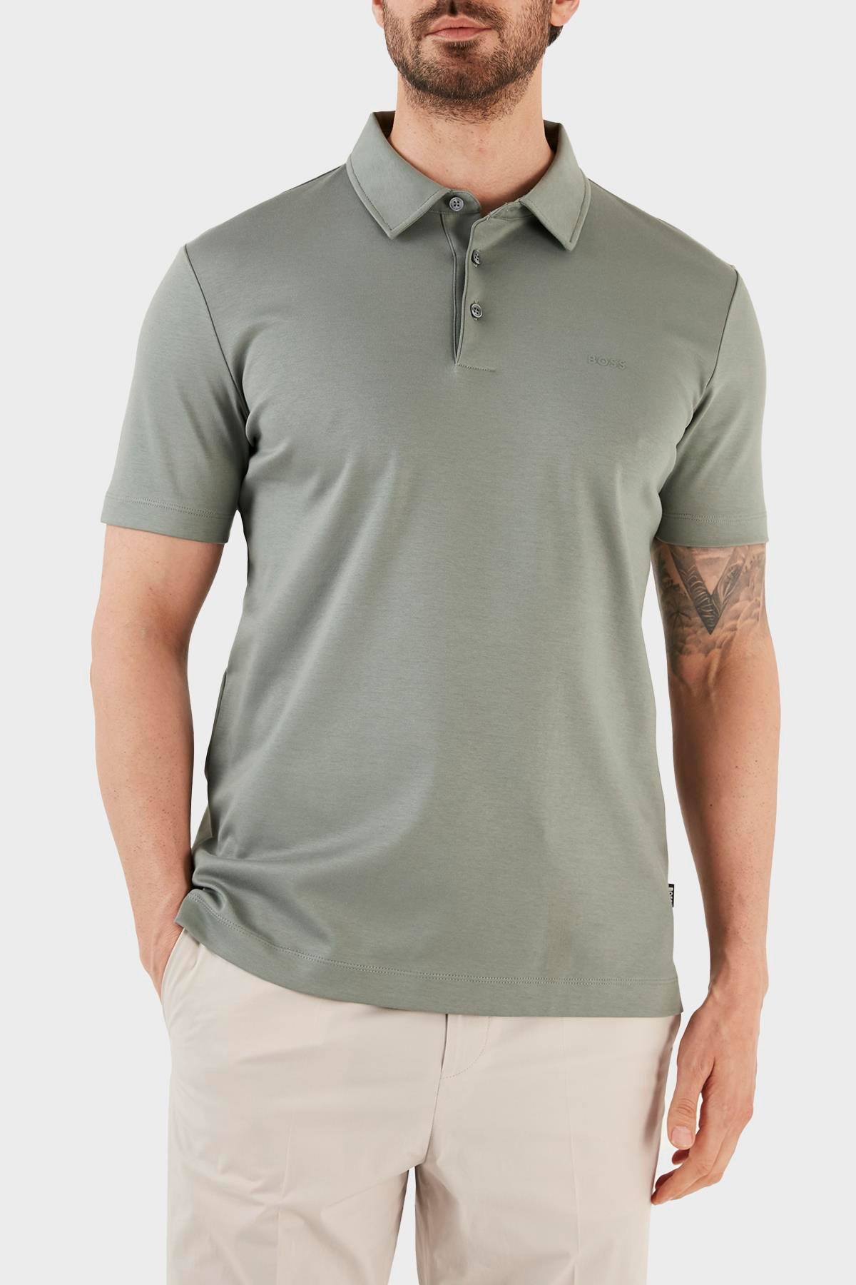 BOSS BOSS Erkek Logolu Basic Regular Fit Kısa Kollu Yeşil Polo Yaka T-Shirt 50471335-343