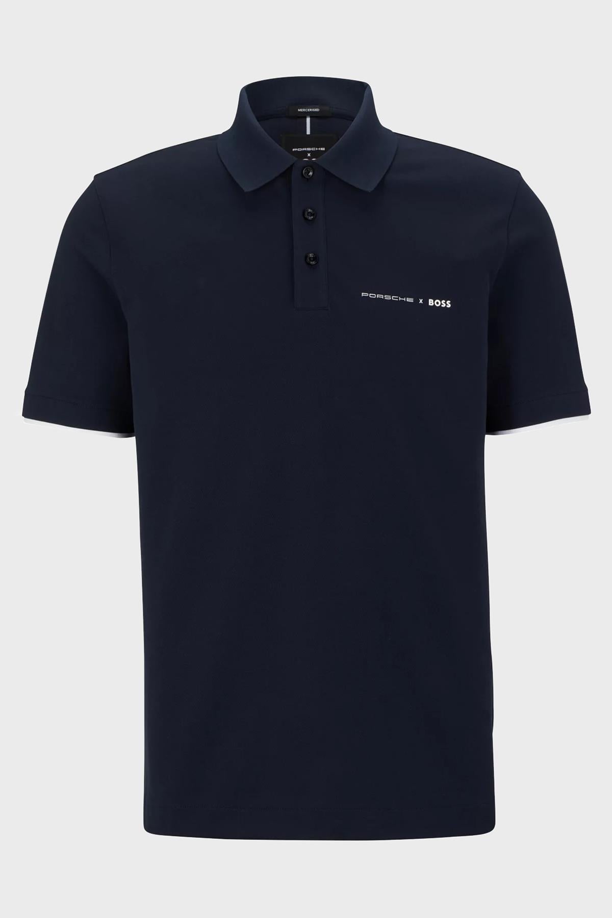 BOSS BOSS Erkek Logolu Basic Regular Fit Kısa Kollu Lacivert Polo Yaka T-Shirt 50486178-404