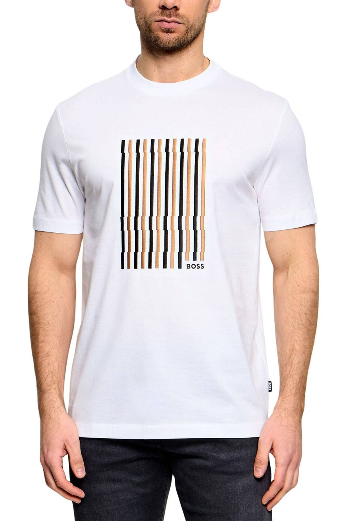 BOSS  BOSS Erkek Logolu Bisiklet Yaka Kısa Kol Standart Beyaz T-Shirt 50560466-100