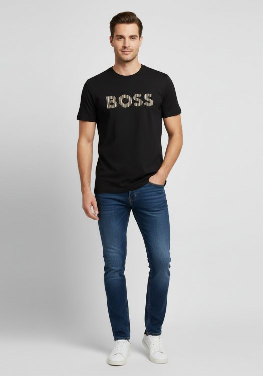BOSS  BOSS Erkek Logolu Bisiklet Yaka Kısa Kol Standart Siyah T-Shirt 50560466-002