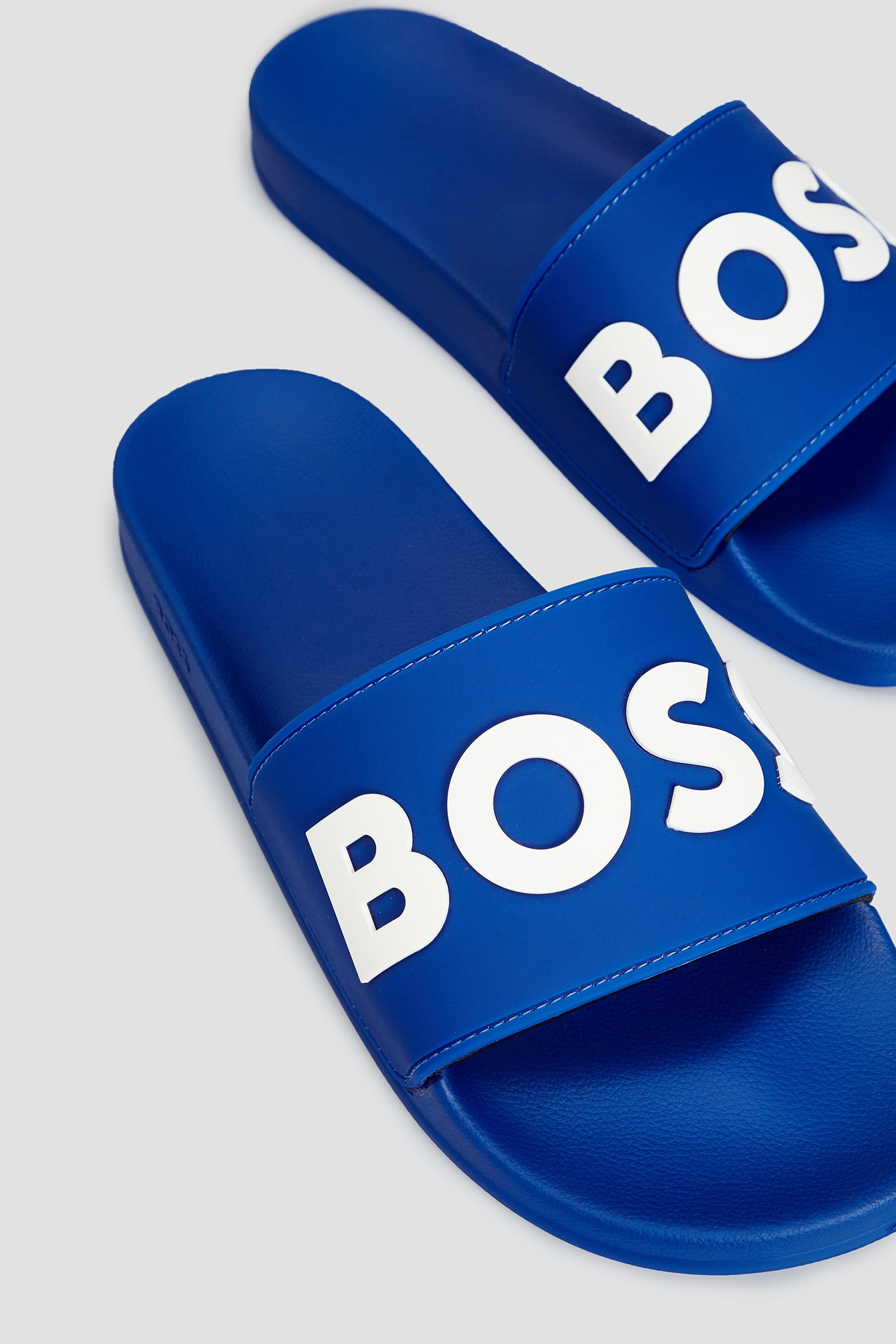 BOSS BOSS Erkek Logolu Düz Tabanlı Rahat Günlük Kullanım Açık Mavi Terlik 50488911-433