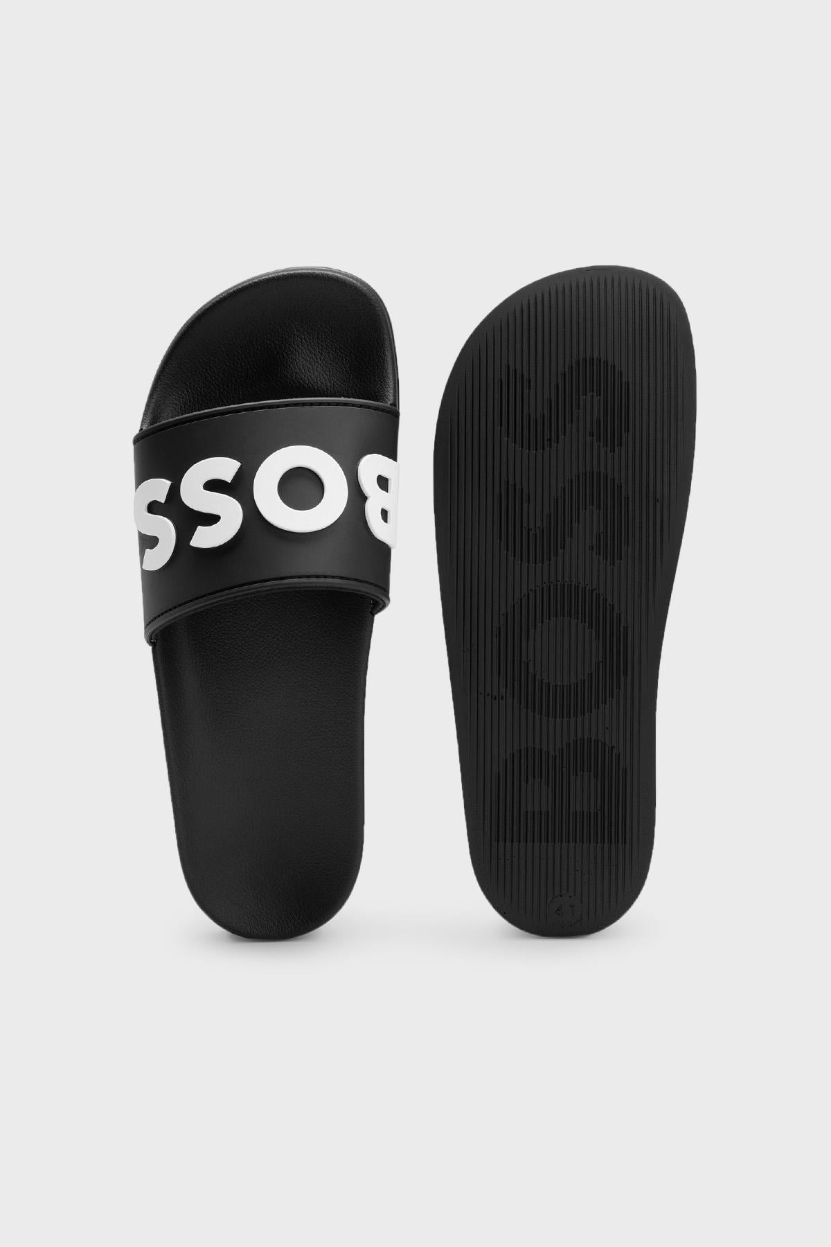 BOSS BOSS Erkek Logolu Düz Tabanlı Rahat Günlük Kullanım Siyah Terlik 50488911-001