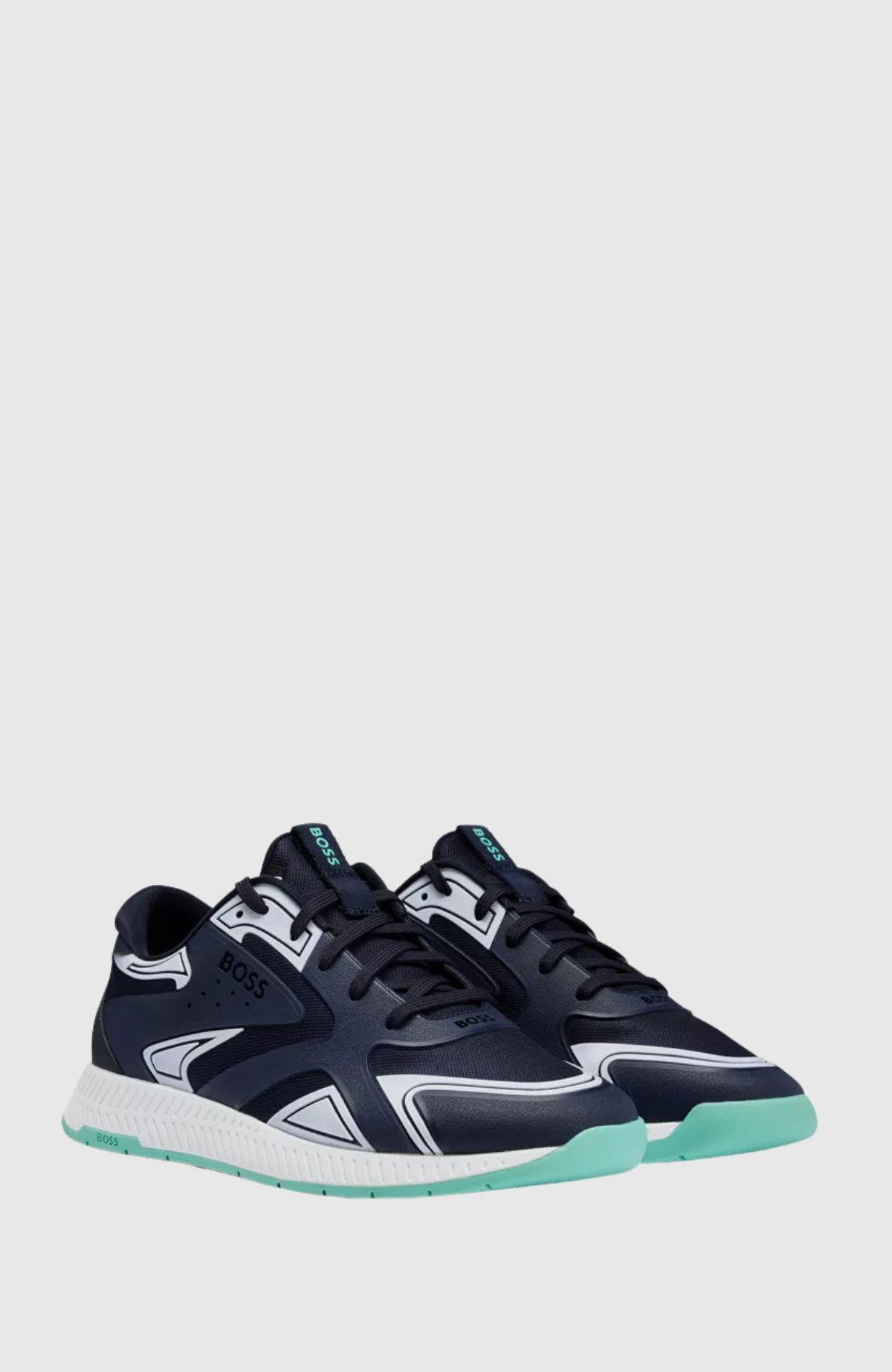 BOSS BOSS Erkek Logolu Normal Kalıp Bağcıklı Günlük Mavi2 Sneaker 50493215-460