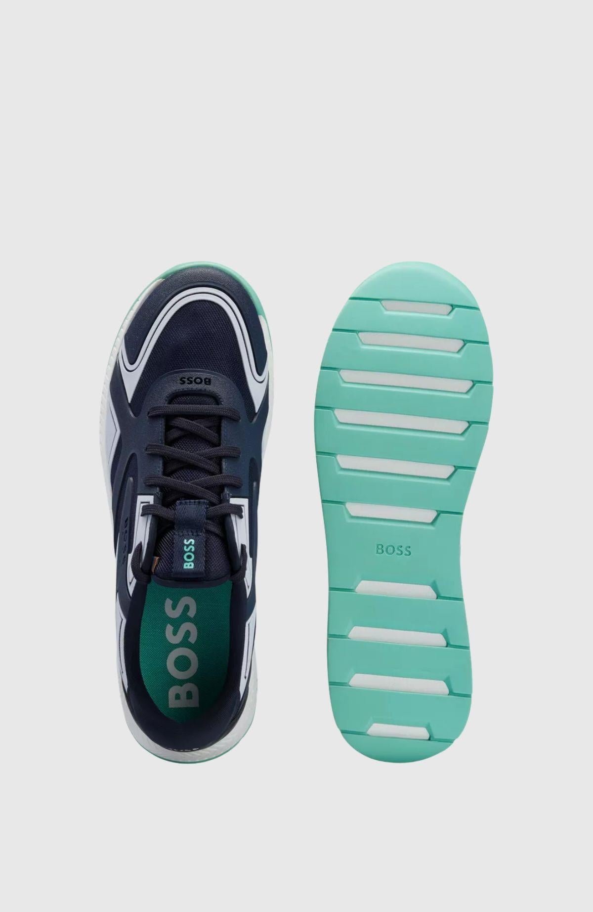 BOSS BOSS Erkek Logolu Normal Kalıp Bağcıklı Günlük Mavi2 Sneaker 50493215-460