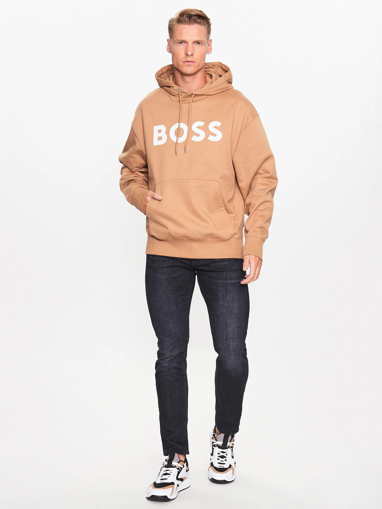 BOSS  BOSS Erkek Marka Logo Detaylı Regular Fit Uzun Kollu Bej Sweatshirt 50496661-260