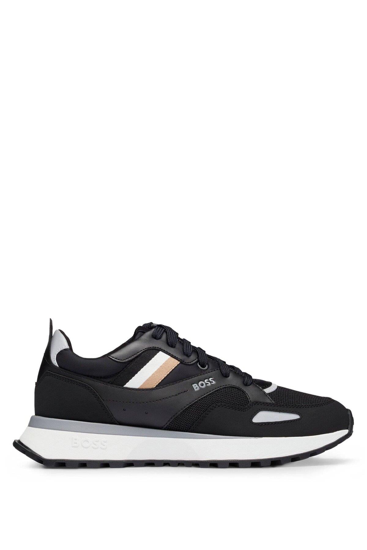 BOSS BOSS Erkek Marka Logolu Bağcıklı Kaydırmaz Tabanlı Günlük Siyah Sneaker 50498280-001