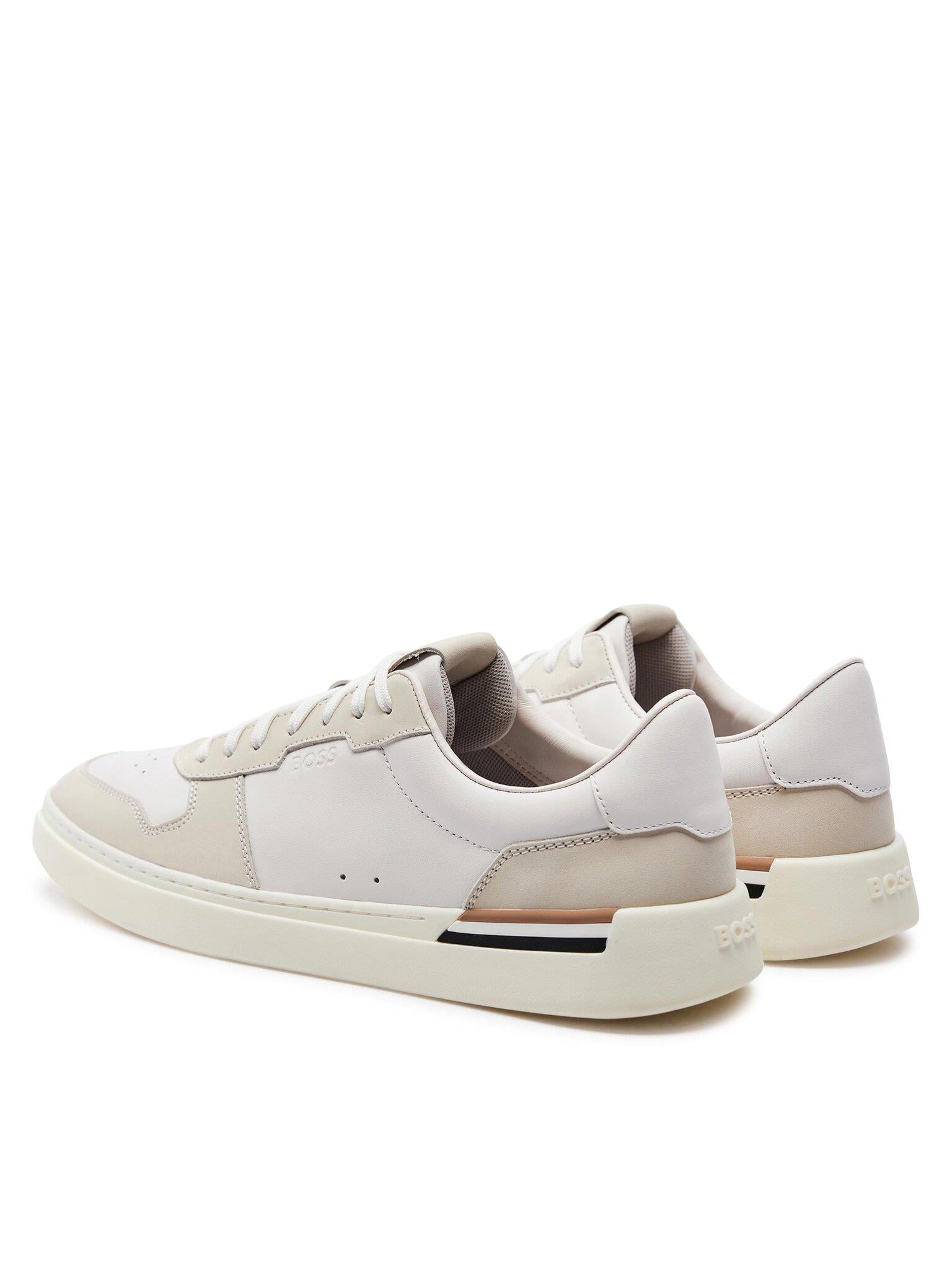 BOSS BOSS Erkek Marka Logolu Bağcıklı Kaydırmaz Tabanlı Günlük Beyaz-Bej Sneaker 50517303-120