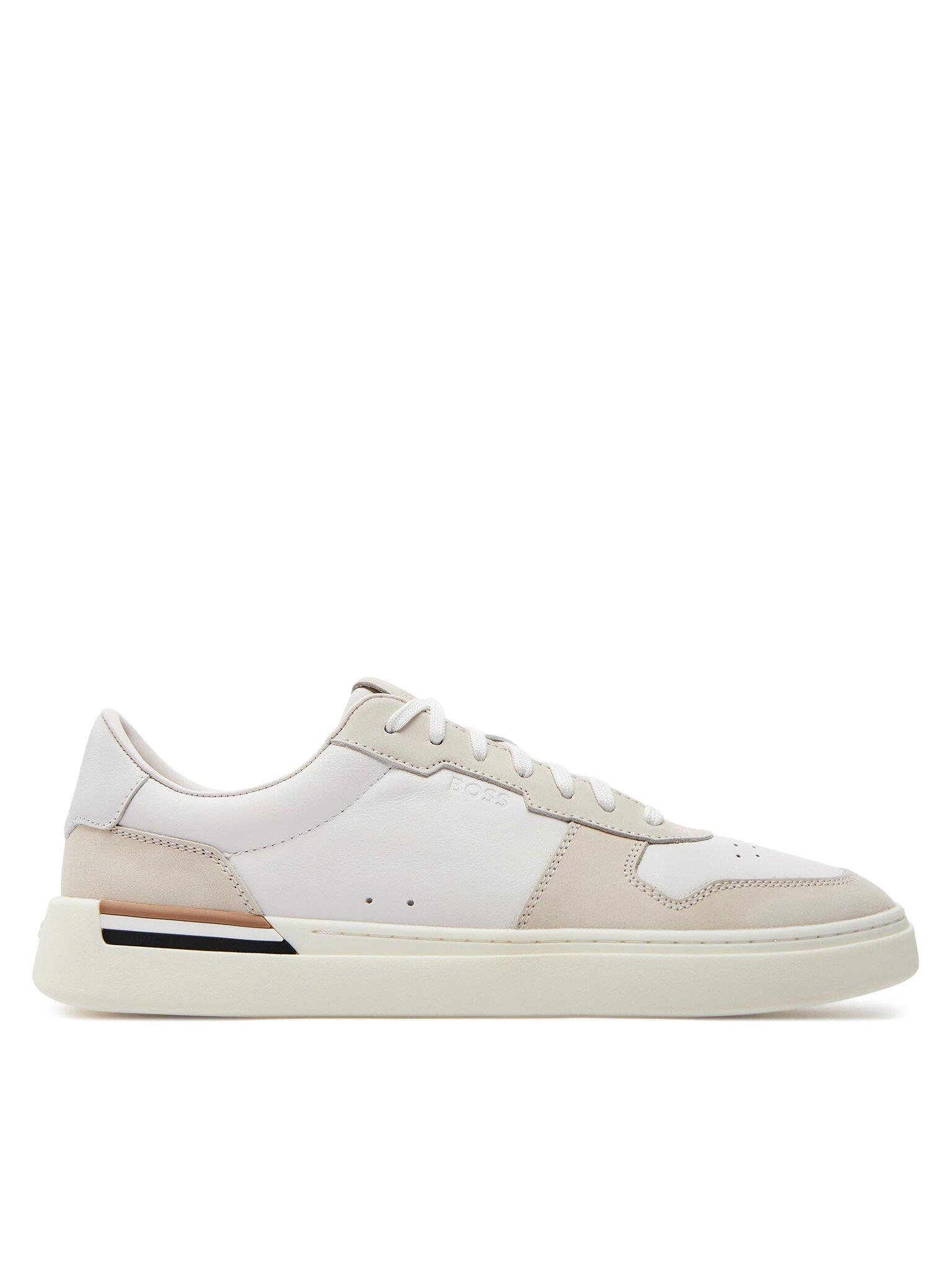 BOSS BOSS Erkek Marka Logolu Bağcıklı Kaydırmaz Tabanlı Günlük Beyaz-Bej Sneaker 50517303-120