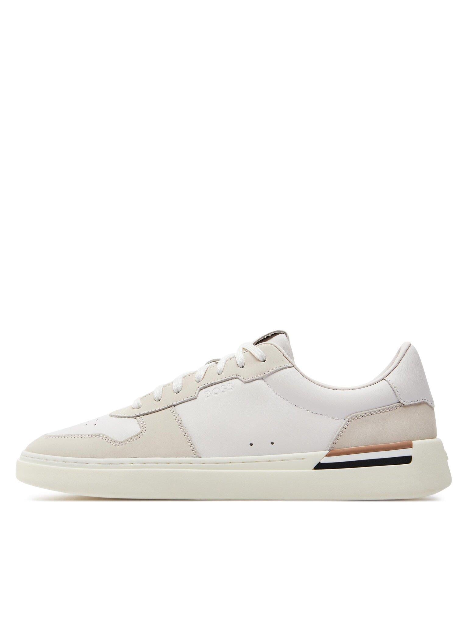 BOSS BOSS Erkek Marka Logolu Bağcıklı Kaydırmaz Tabanlı Günlük Beyaz-Bej Sneaker 50517303-120