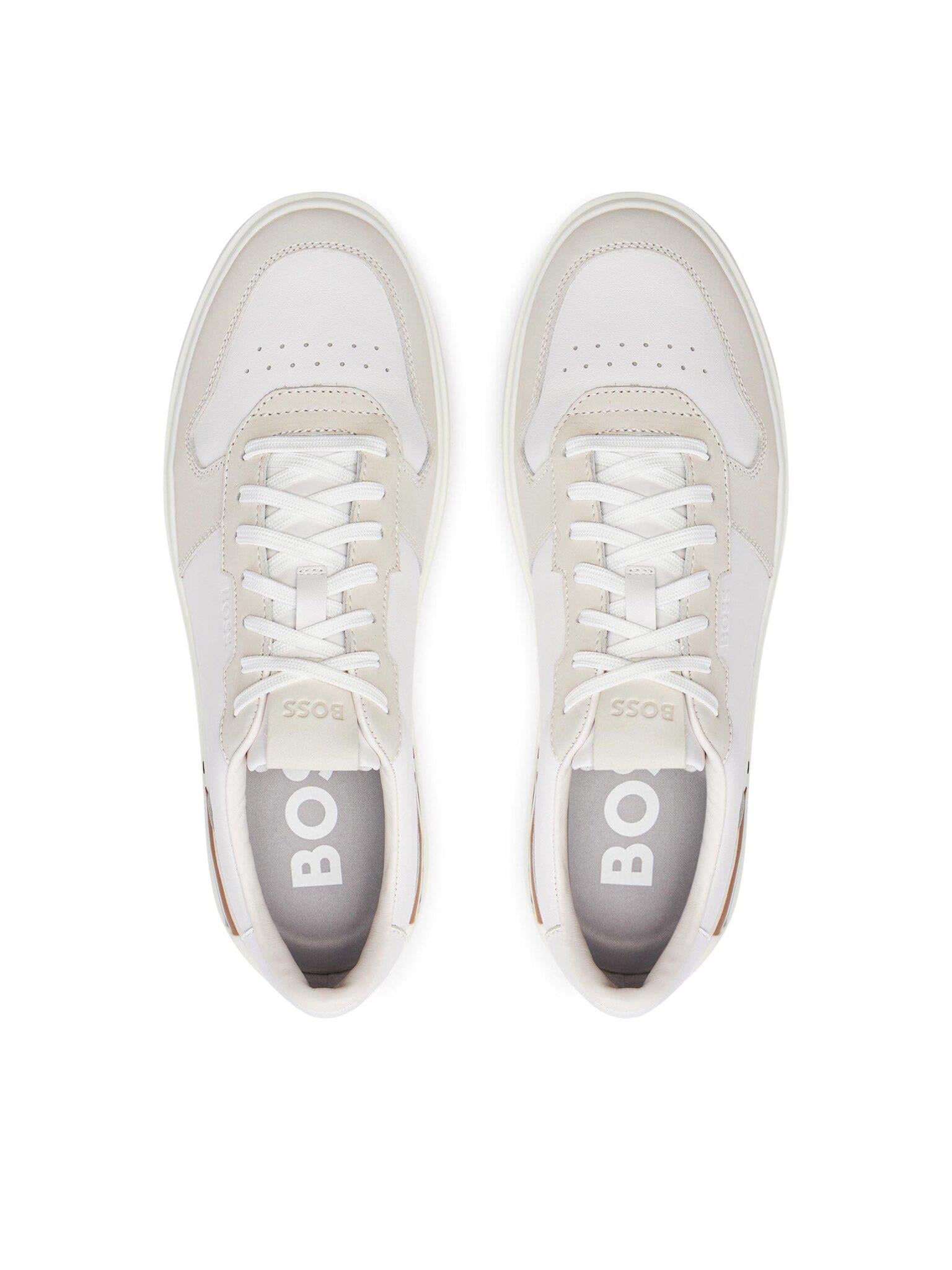 BOSS BOSS Erkek Marka Logolu Bağcıklı Kaydırmaz Tabanlı Günlük Beyaz-Bej Sneaker 50517303-120