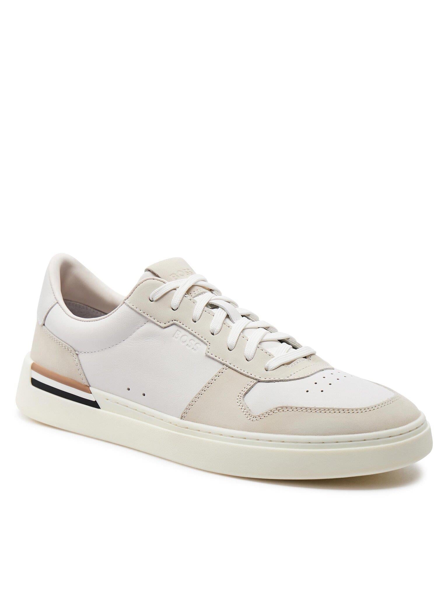 BOSS BOSS Erkek Marka Logolu Bağcıklı Kaydırmaz Tabanlı Günlük Beyaz-Bej Sneaker 50517303-120