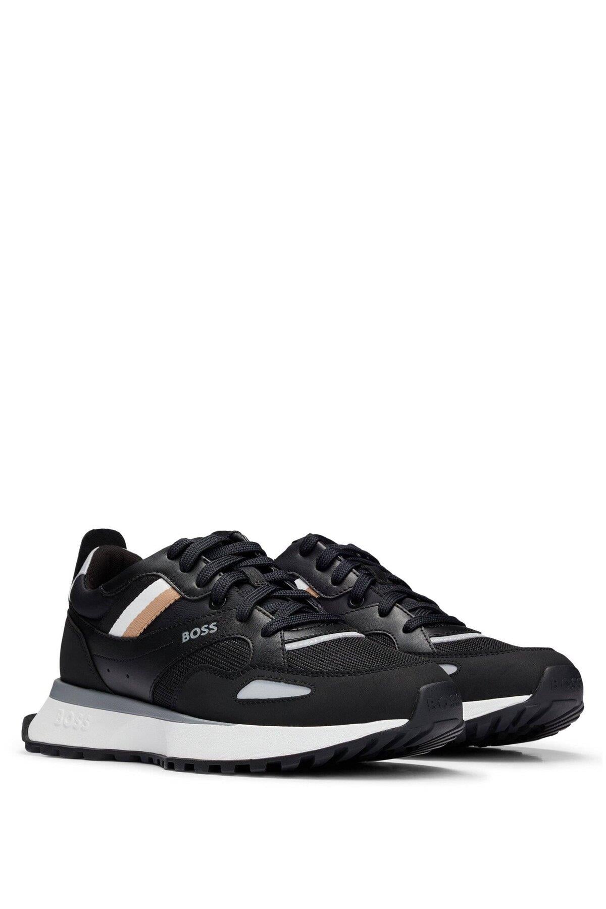 BOSS BOSS Erkek Marka Logolu Bağcıklı Kaydırmaz Tabanlı Günlük Siyah Sneaker 50498280-001