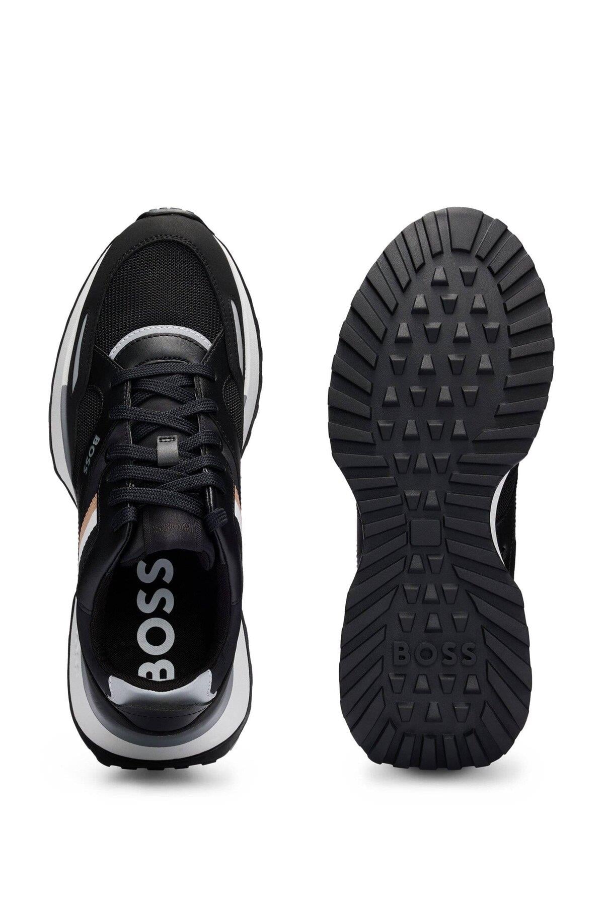 BOSS BOSS Erkek Marka Logolu Bağcıklı Kaydırmaz Tabanlı Günlük Siyah Sneaker 50498280-001