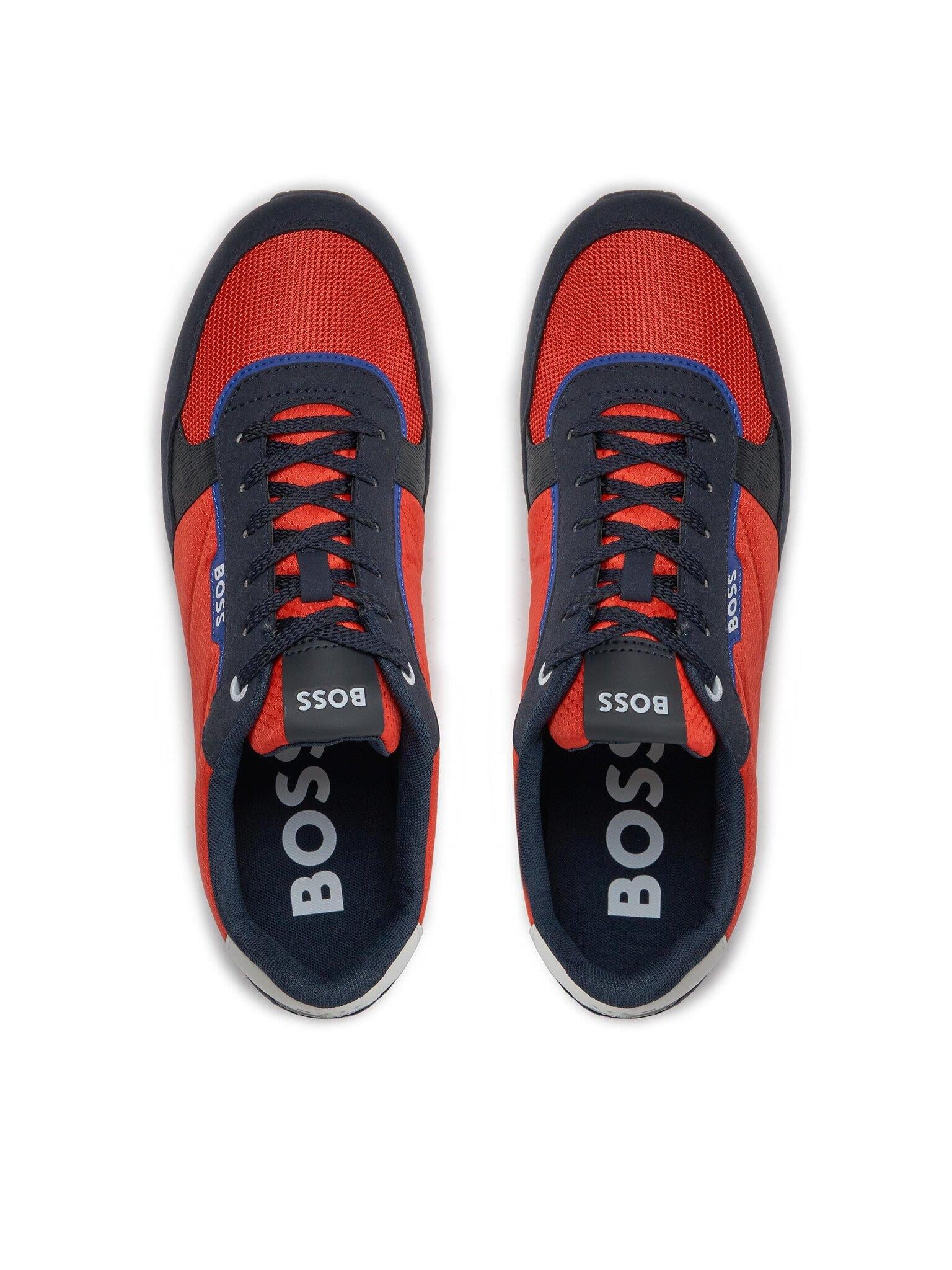 BOSS BOSS Erkek Marka Logolu Bağcıklı Kaydırmaz Tabanlı Günlük Kırmızı-Lacivert Sneaker 50503715-644
