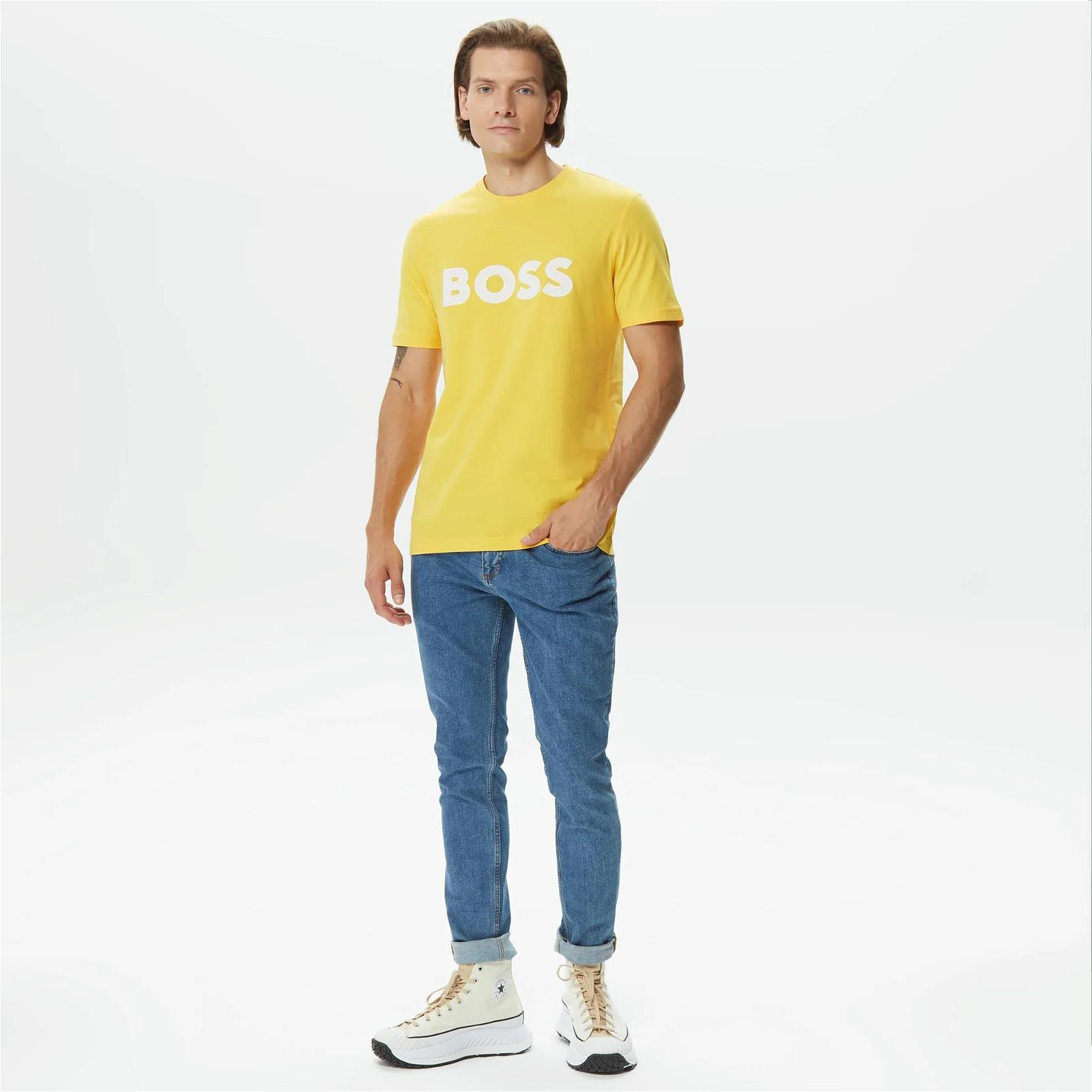BOSS BOSS Erkek Marka Logolu Kısa Kol Yuvarlak Yaka Sarı T-Shirt 50486200-733