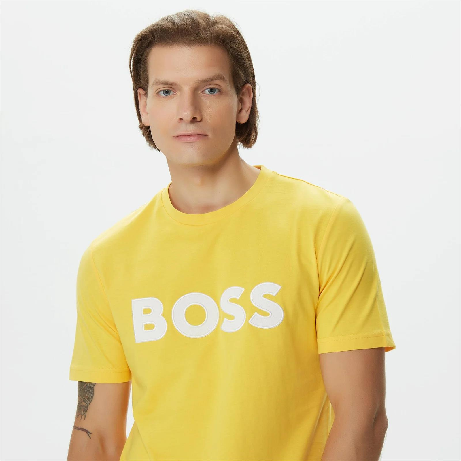 BOSS BOSS Erkek Marka Logolu Kısa Kol Yuvarlak Yaka Sarı T-Shirt 50486200-733