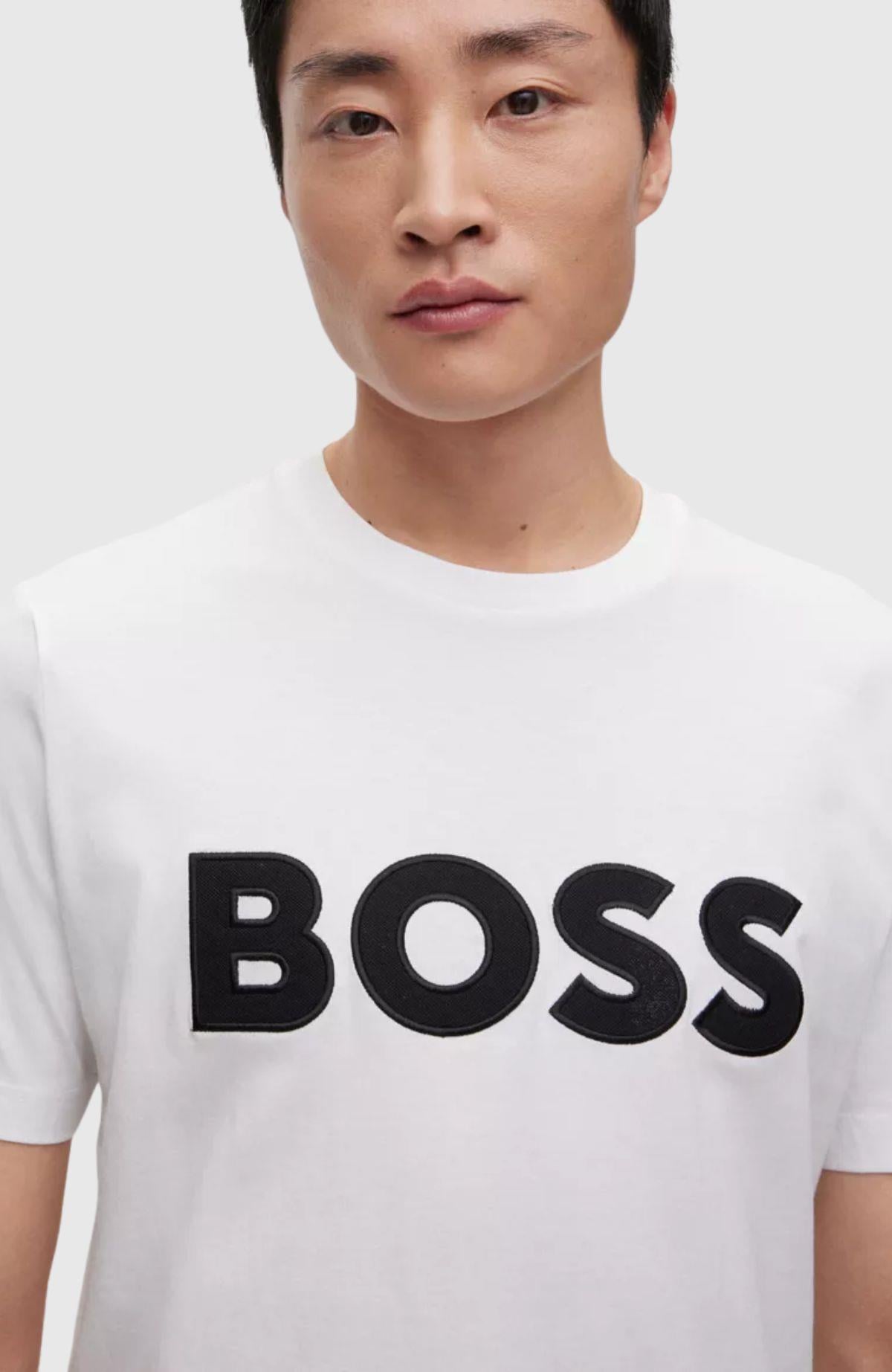 BOSS BOSS Erkek Marka Logolu Kısa Kol Yuvarlak Yaka Beyaz T-Shirt 50486200-100