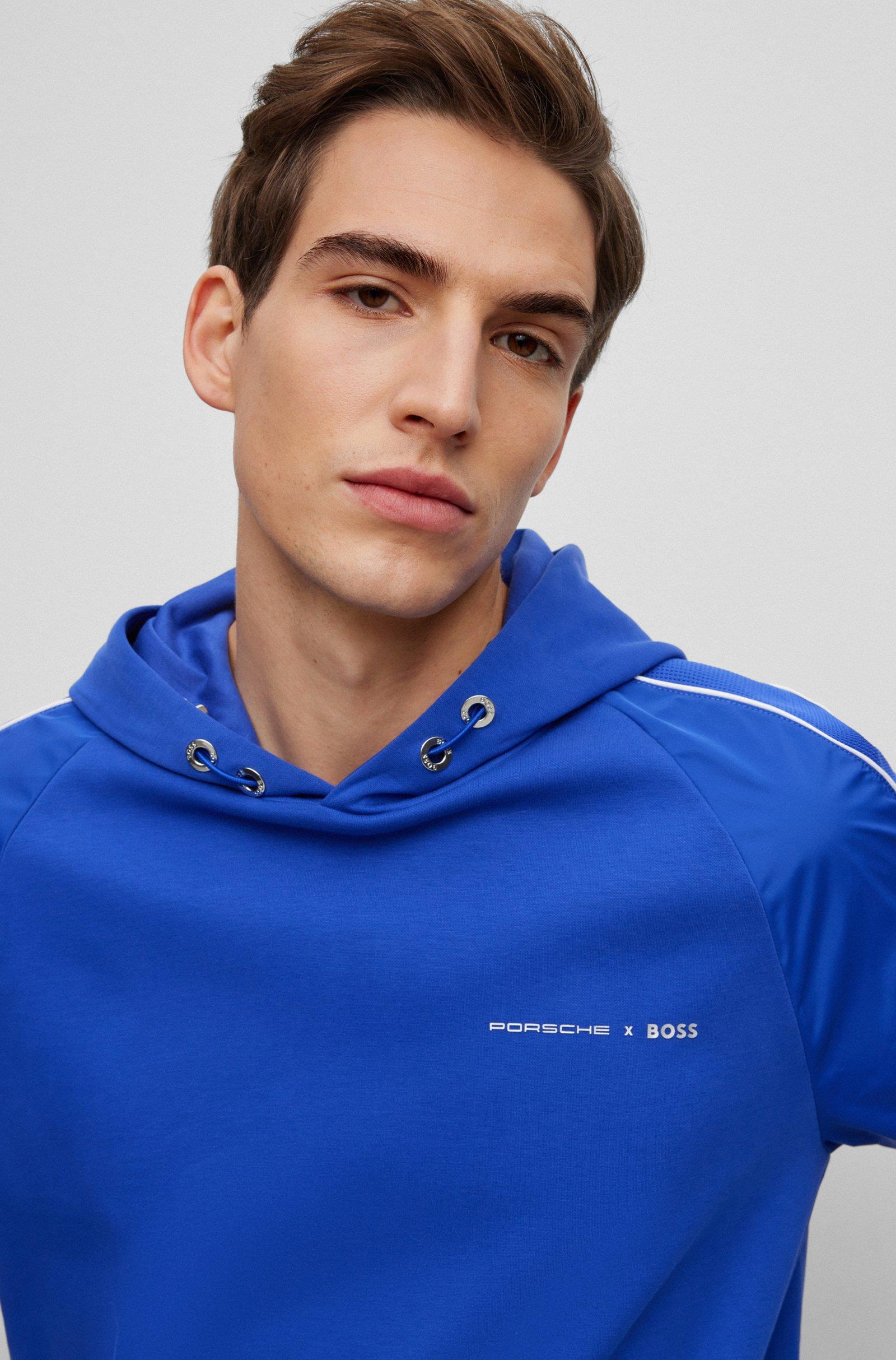 BOSS BOSS Erkek Marka Logolu Pamuklu Kapüşonlu Uzun Kollu Marka Mavi Sweatshirt 50486255-433
