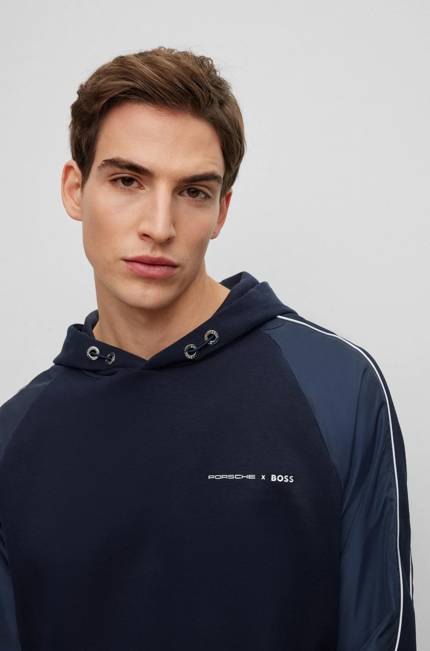 BOSS BOSS Erkek Marka Logolu Pamuklu Kapüşonlu Uzun Kollu Marka Lacivert Sweatshirt 50486255-404
