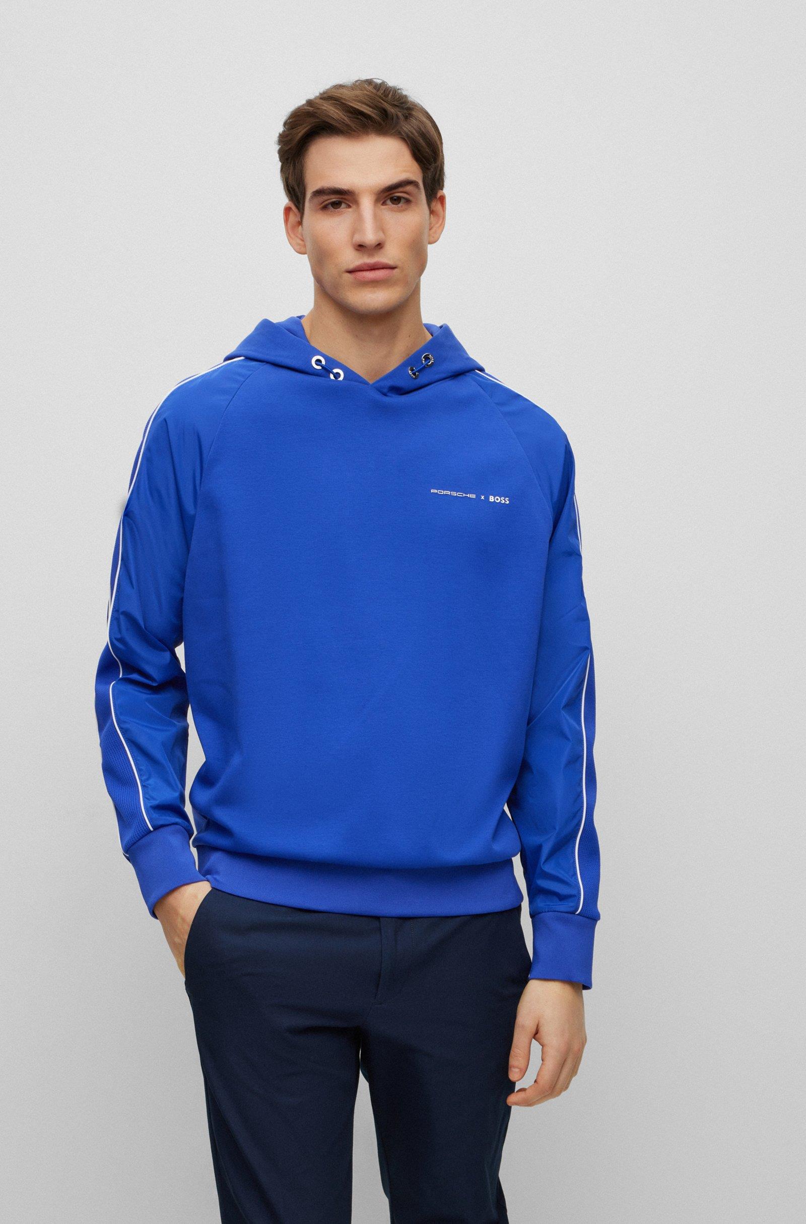 BOSS BOSS Erkek Marka Logolu Pamuklu Kapüşonlu Uzun Kollu Marka Mavi Sweatshirt 50486255-433