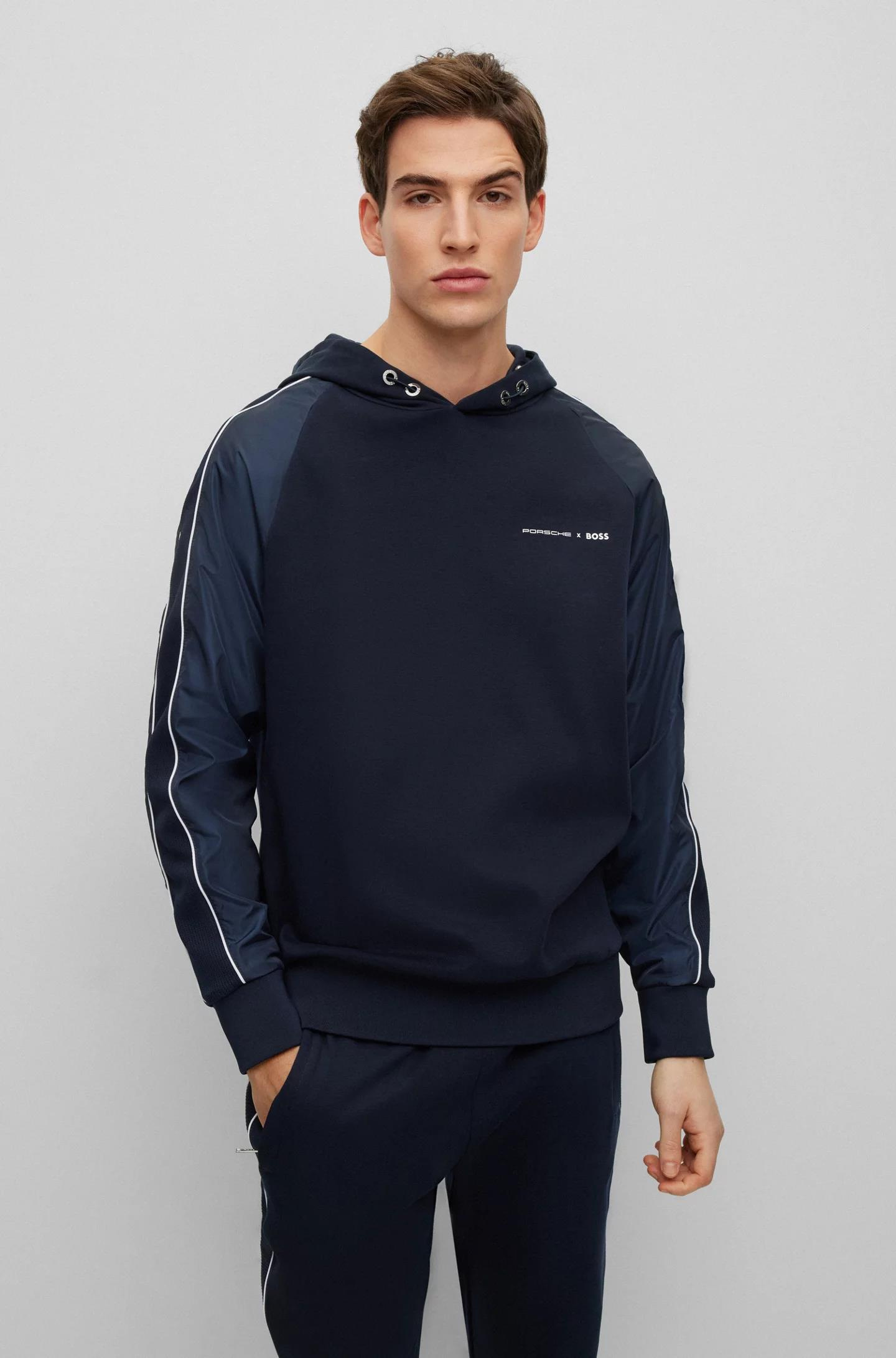 BOSS BOSS Erkek Marka Logolu Pamuklu Kapüşonlu Uzun Kollu Marka Lacivert Sweatshirt 50486255-404