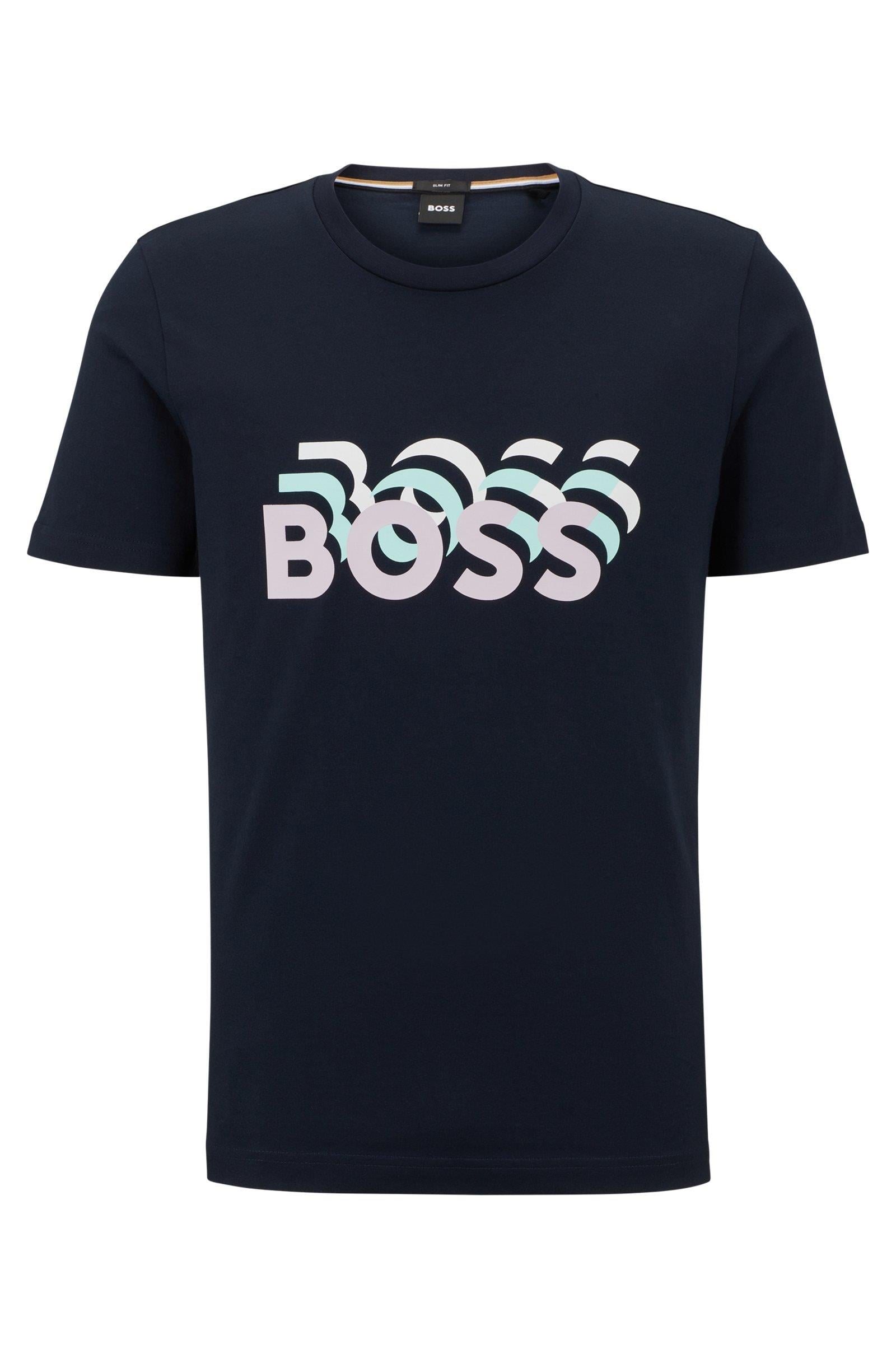 BOSS BOSS Erkek Marka Logolu Yavarlak Yakalı Pamuklu Günlük Kullanım Lacivert T-Shirt 50489581-404