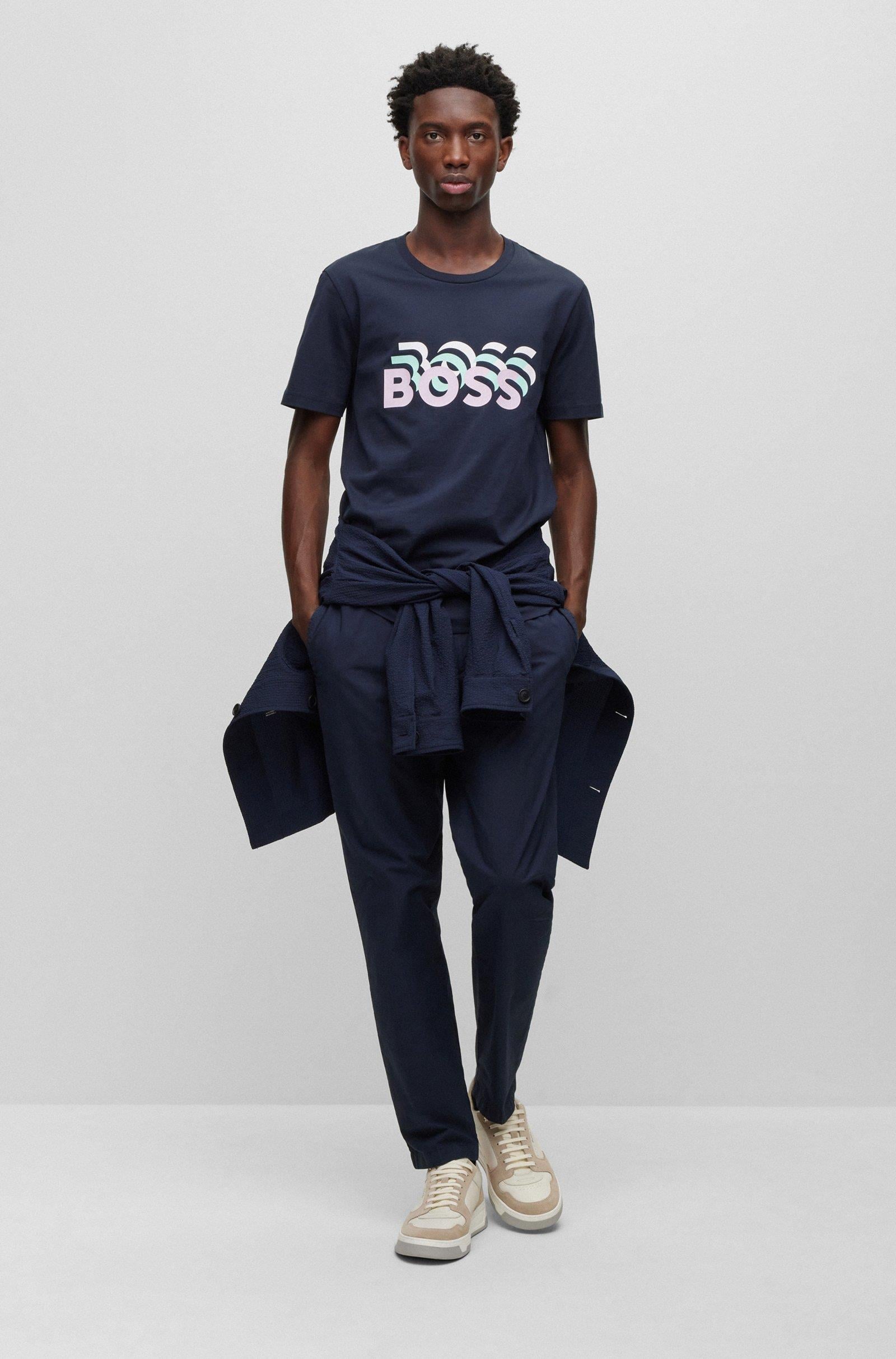 BOSS BOSS Erkek Marka Logolu Yavarlak Yakalı Pamuklu Günlük Kullanım Lacivert T-Shirt 50489581-404