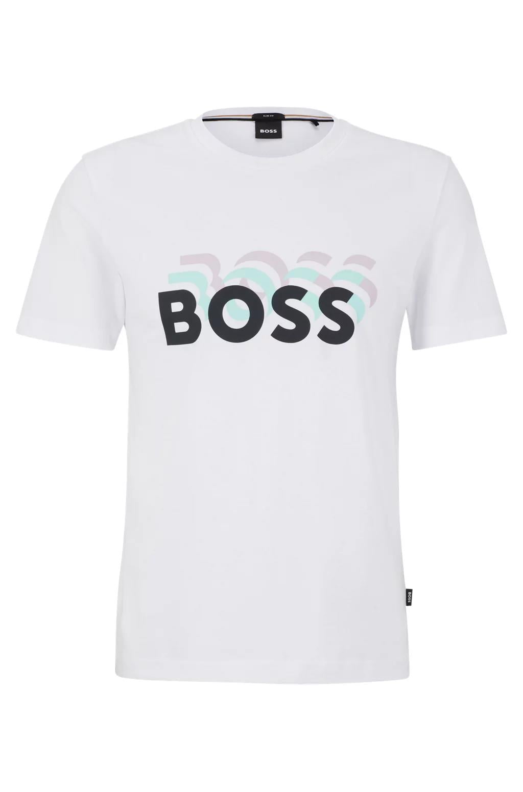 BOSS BOSS Erkek Marka Logolu Yavarlak Yakalı Pamuklu Günlük Kullanım Beyaz T-Shirt 50489581-100