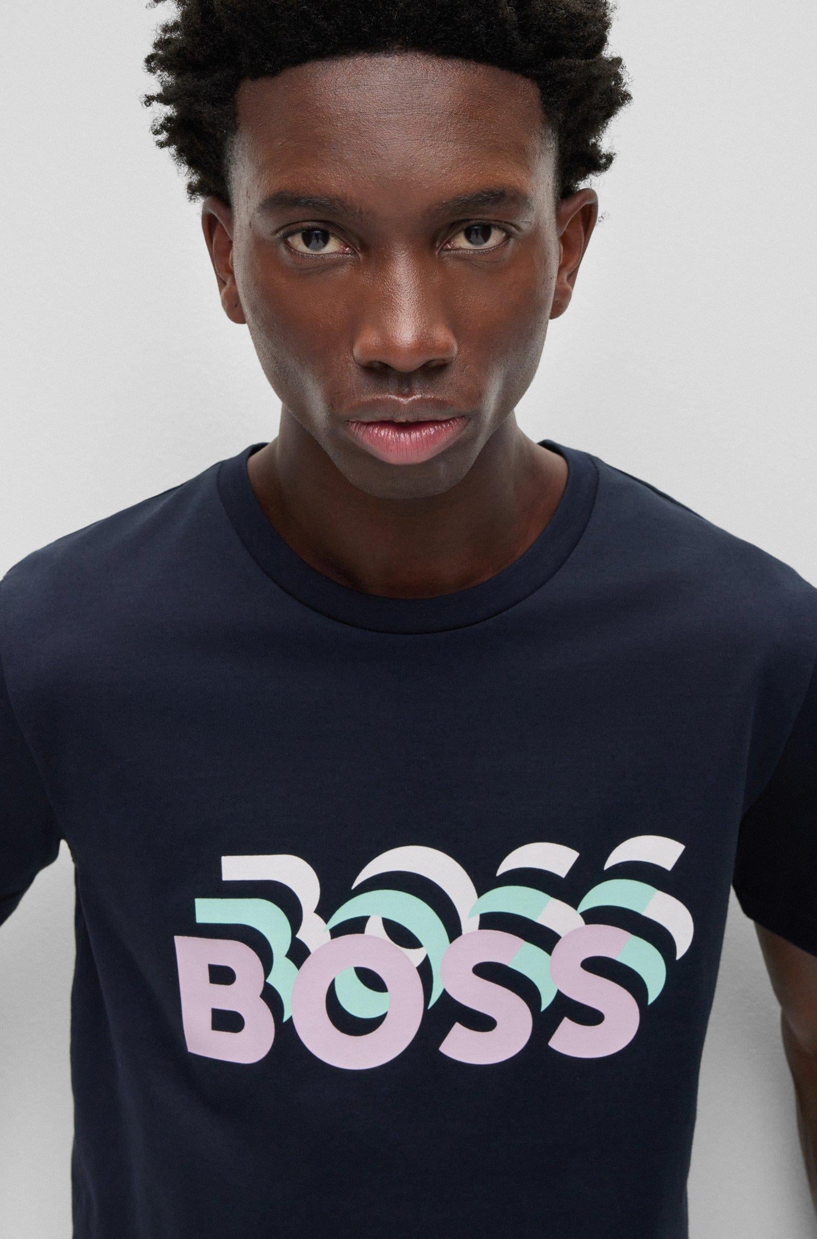 BOSS BOSS Erkek Marka Logolu Yavarlak Yakalı Pamuklu Günlük Kullanım Lacivert T-Shirt 50489581-404