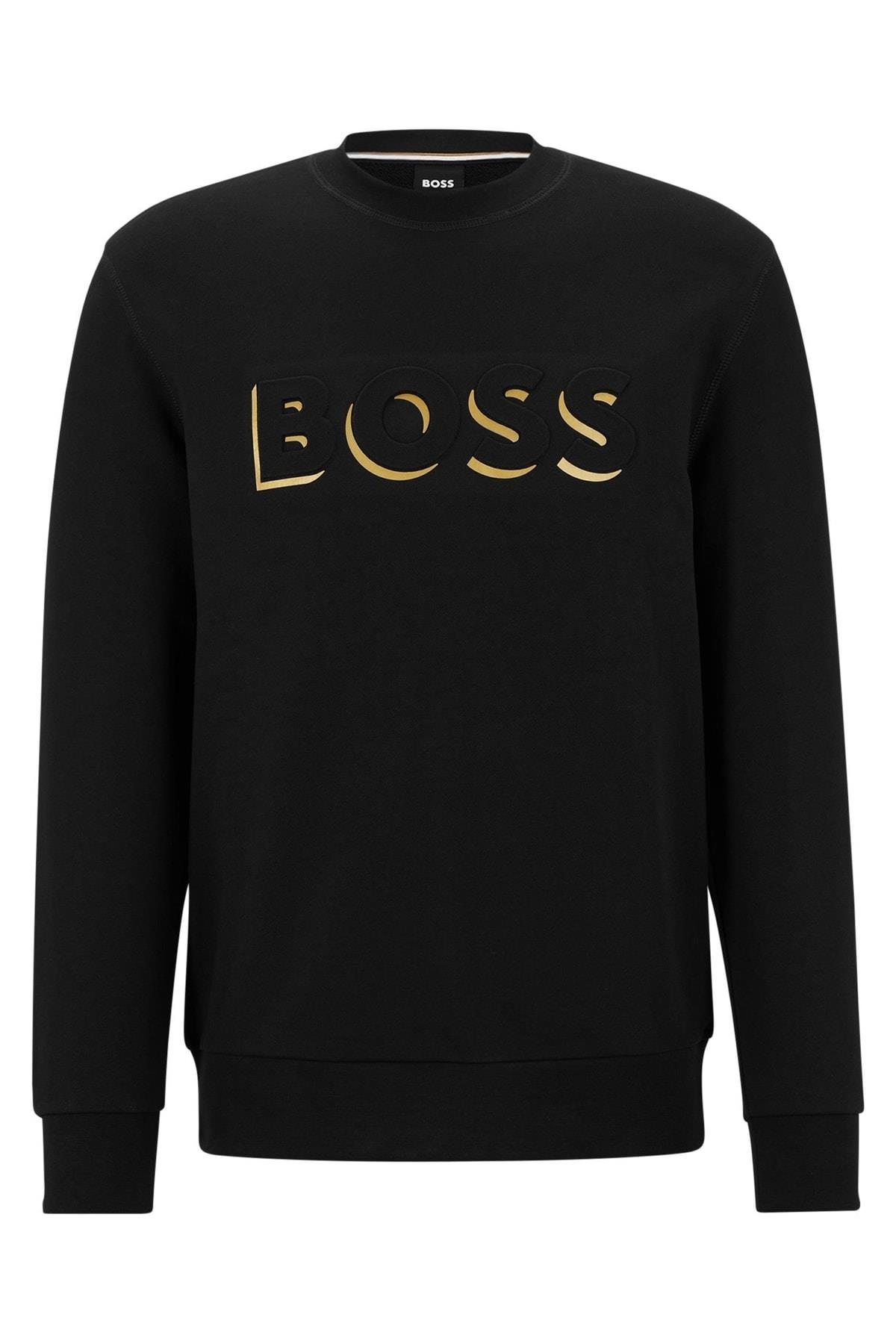 BOSS BOSS Erkek Marka Logolu Yuvarlak Yaka Uzun Kollu Siyah Sweatshirt 50489600-001