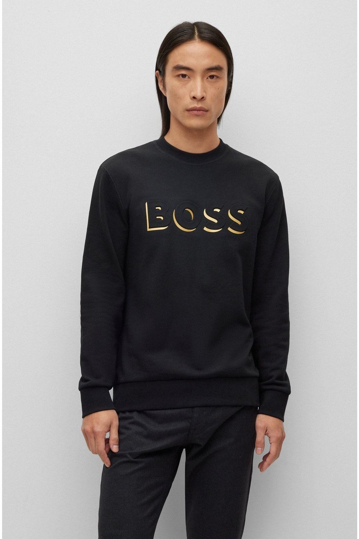 BOSS BOSS Erkek Marka Logolu Yuvarlak Yaka Uzun Kollu Siyah Sweatshirt 50489600-001