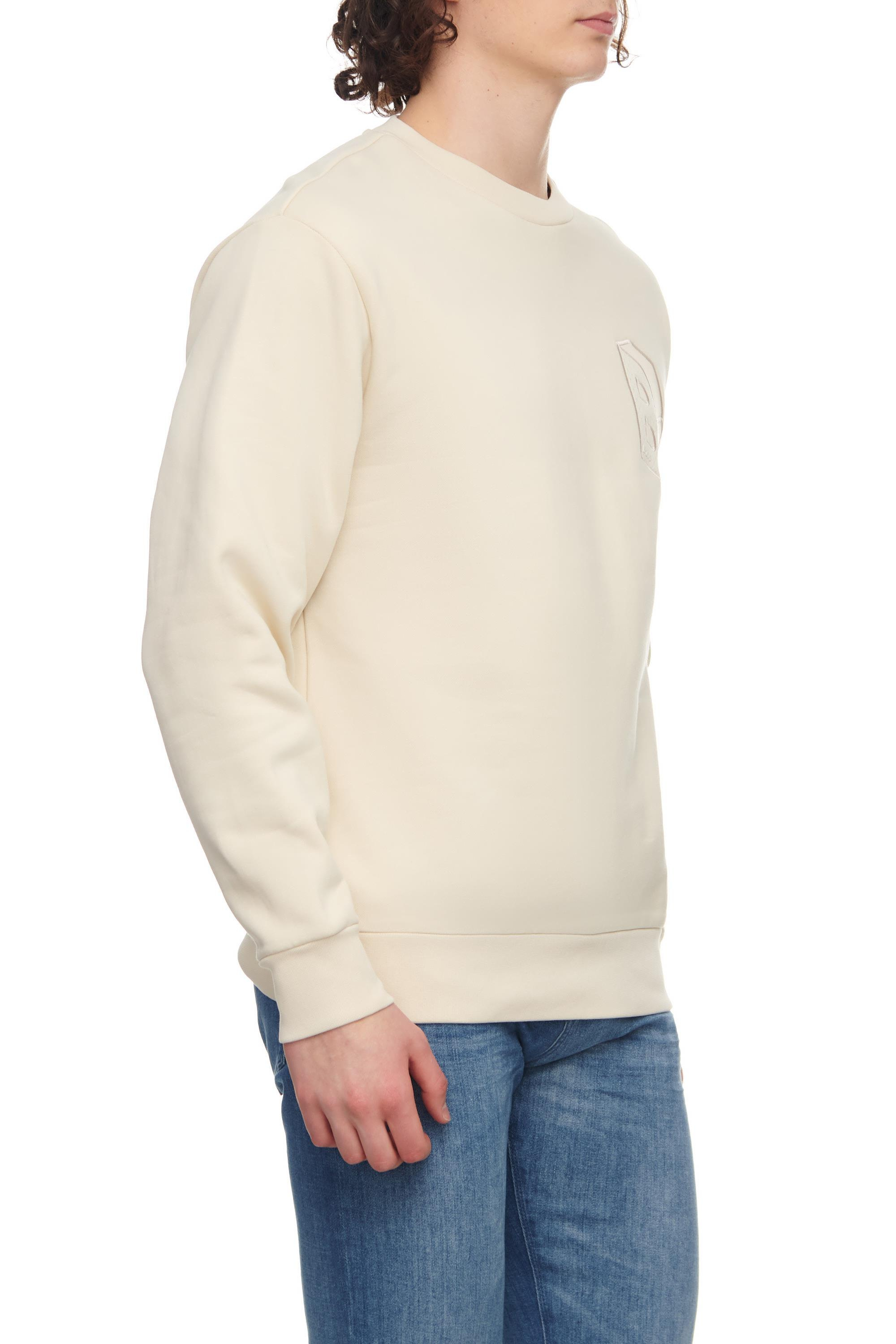 BOSS BOSS Erkek Marka Logolu Yuvarlak Yaka Uzun Kollu Ekru Sweatshirt 50481578-131