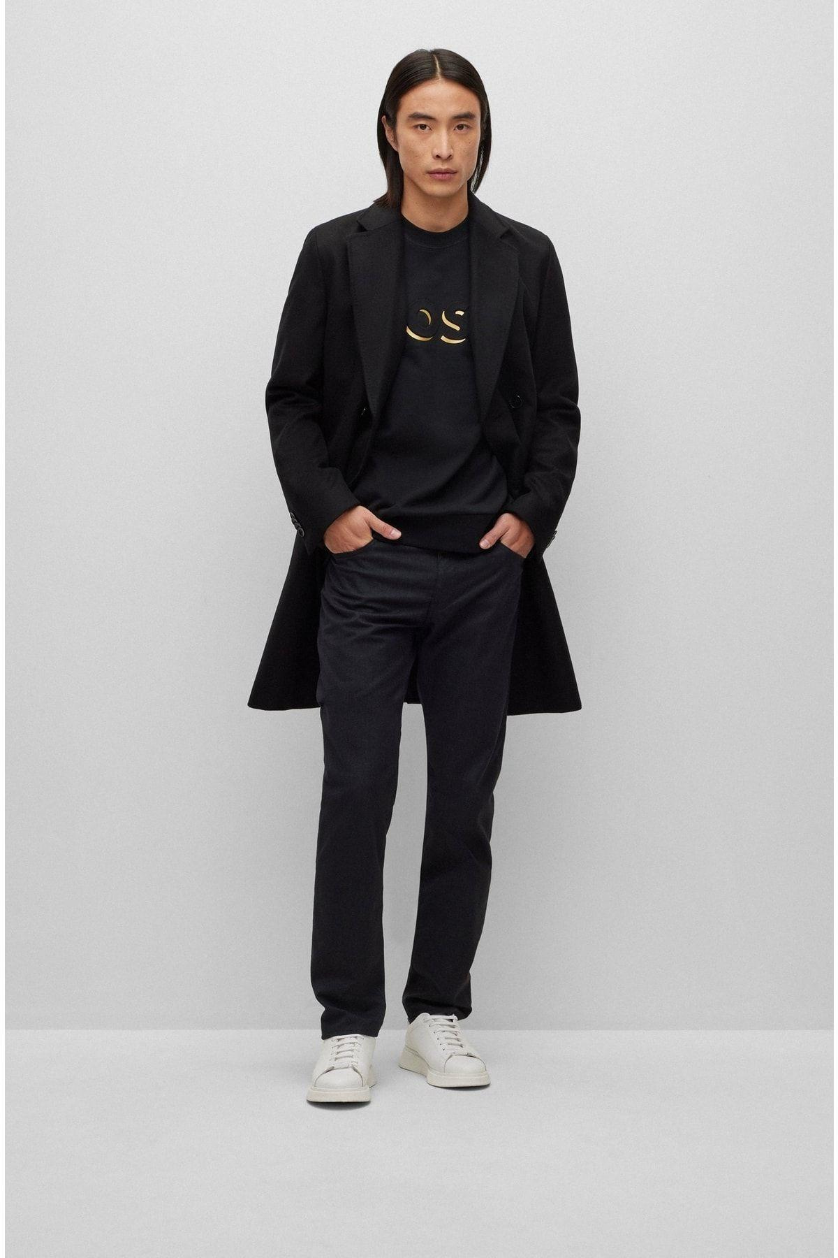 BOSS BOSS Erkek Marka Logolu Yuvarlak Yaka Uzun Kollu Siyah Sweatshirt 50489600-001