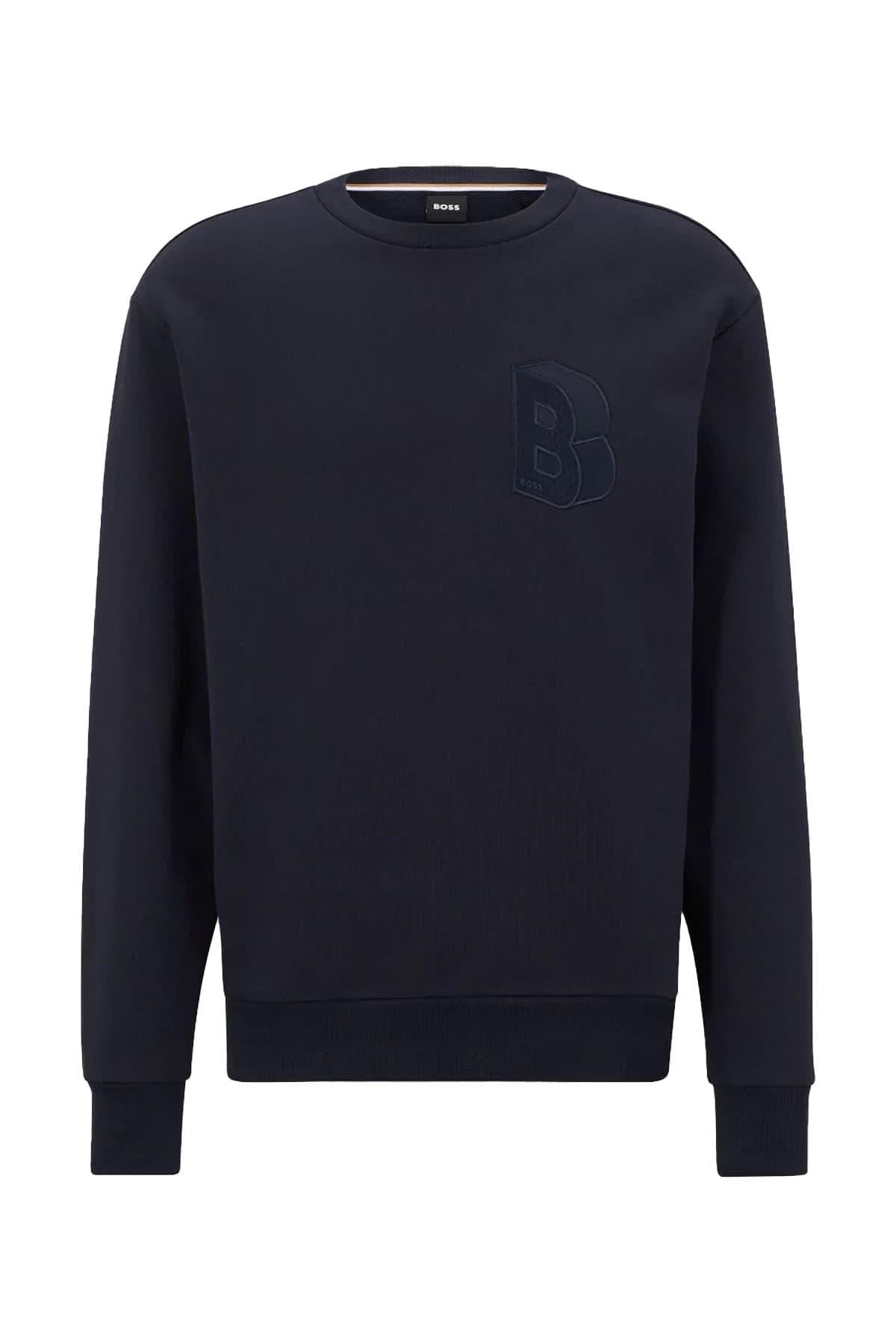 BOSS BOSS Erkek Marka Logolu Yuvarlak Yaka Uzun Kollu Lacivert Sweatshirt 50481578-404