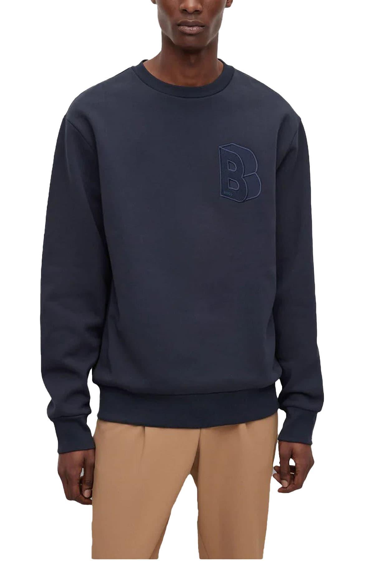 BOSS BOSS Erkek Marka Logolu Yuvarlak Yaka Uzun Kollu Lacivert Sweatshirt 50481578-404