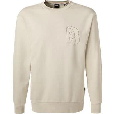 BOSS BOSS Erkek Marka Logolu Yuvarlak Yaka Uzun Kollu Ekru Sweatshirt 50481578-131