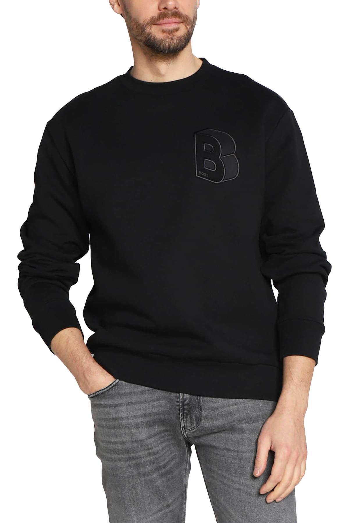 BOSS BOSS Erkek Marka Logolu Yuvarlak Yaka Uzun Kollu Siyah Sweatshirt 50481578-001