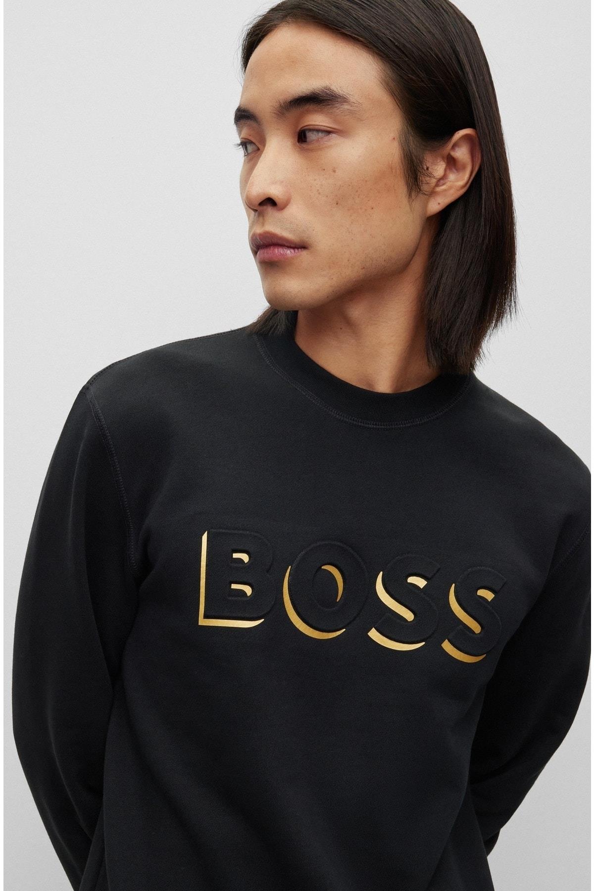 BOSS BOSS Erkek Marka Logolu Yuvarlak Yaka Uzun Kollu Siyah Sweatshirt 50489600-001