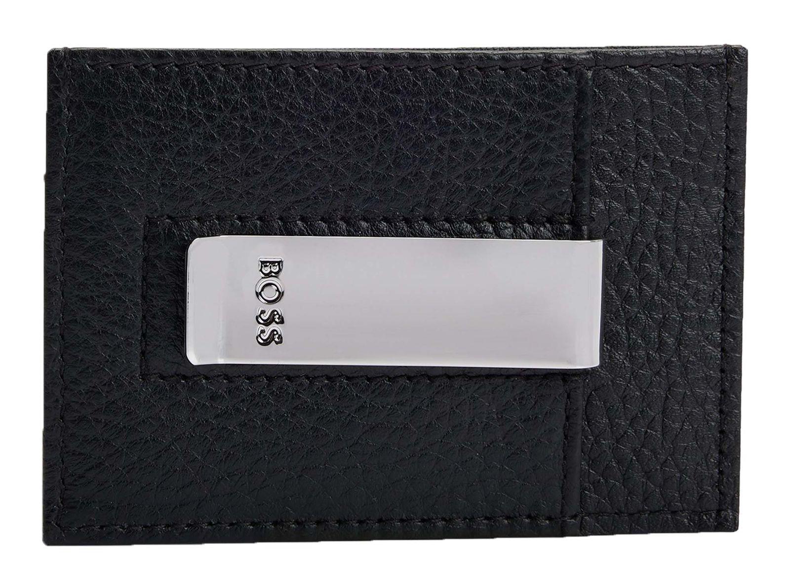 BOSS BOSS Erkek Metalik Logo Kabartmalı Para Klipsli Deri Siyah Kartlık 50529503-001